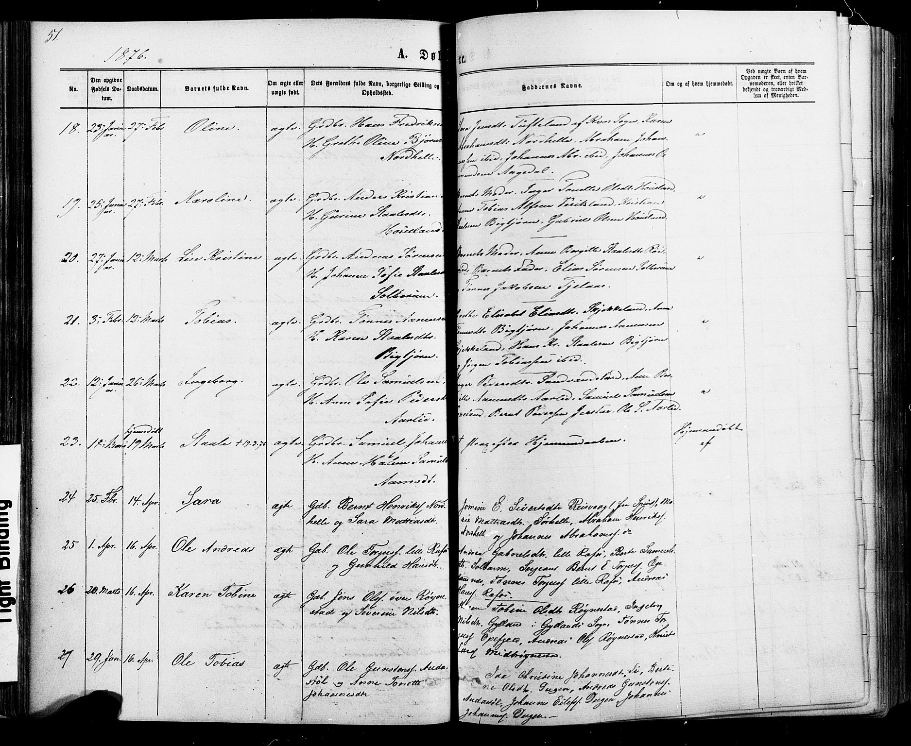 Kvinesdal sokneprestkontor, AV/SAK-1111-0026/F/Fa/Fab/L0007: Parish register (official) no. A 7, 1870-1885, p. 51