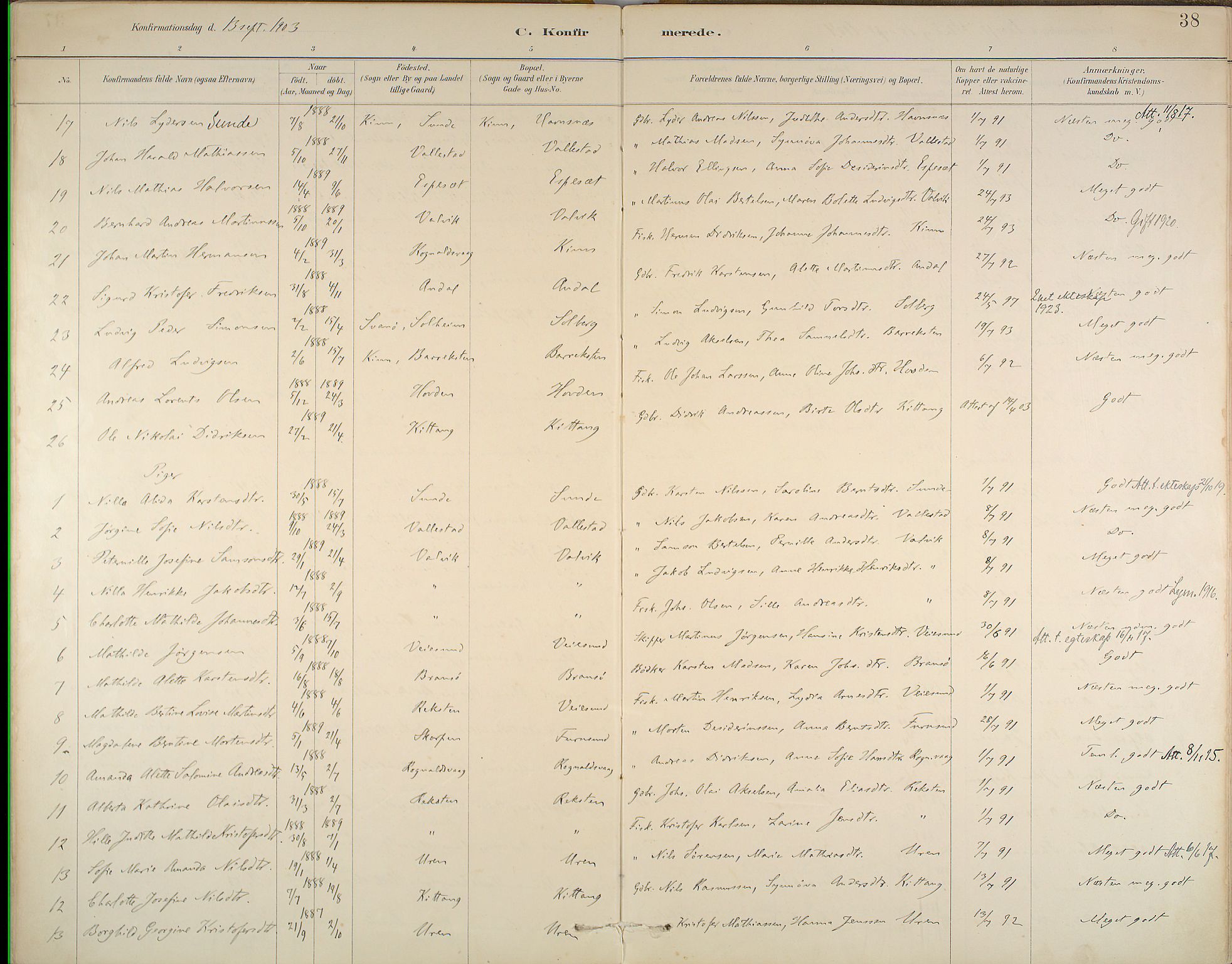 Kinn sokneprestembete, SAB/A-80801/H/Haa/Haab/L0006: Parish register (official) no. B 6, 1883-1925, p. 38
