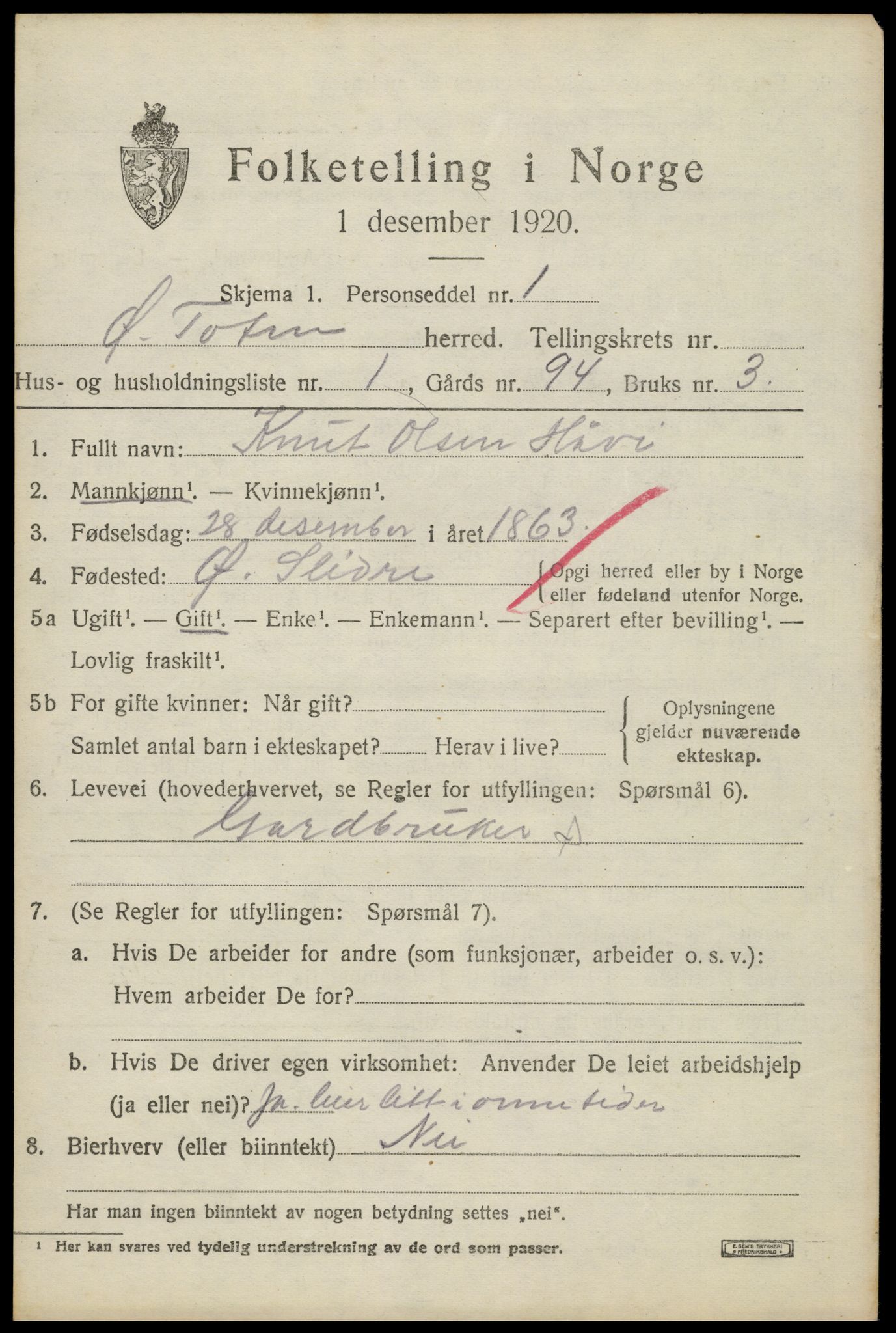 SAH, 1920 census for Østre Toten, 1920, p. 13068
