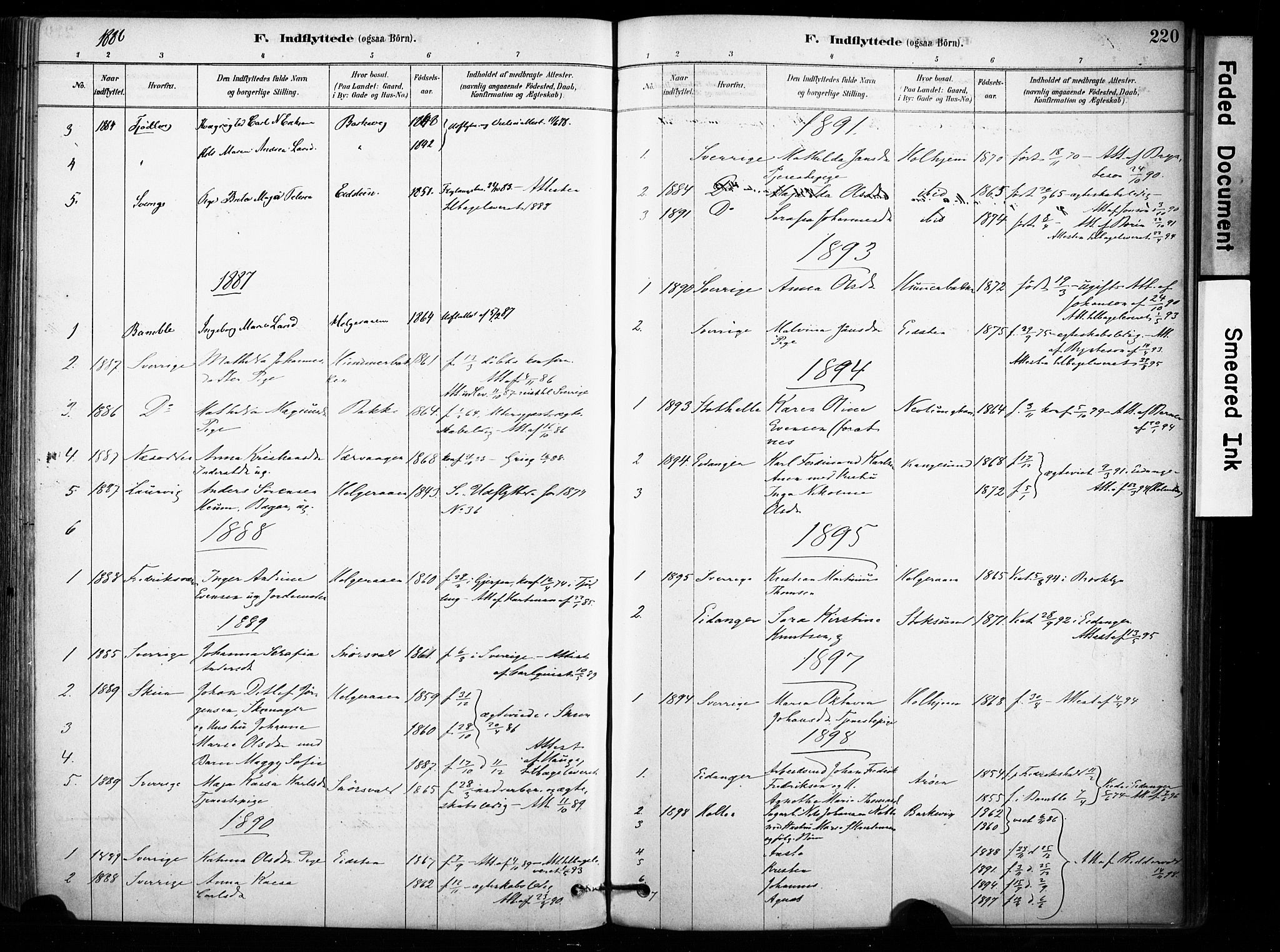 Brunlanes kirkebøker, AV/SAKO-A-342/F/Fb/L0001: Parish register (official) no. II 1, 1878-1899, p. 220