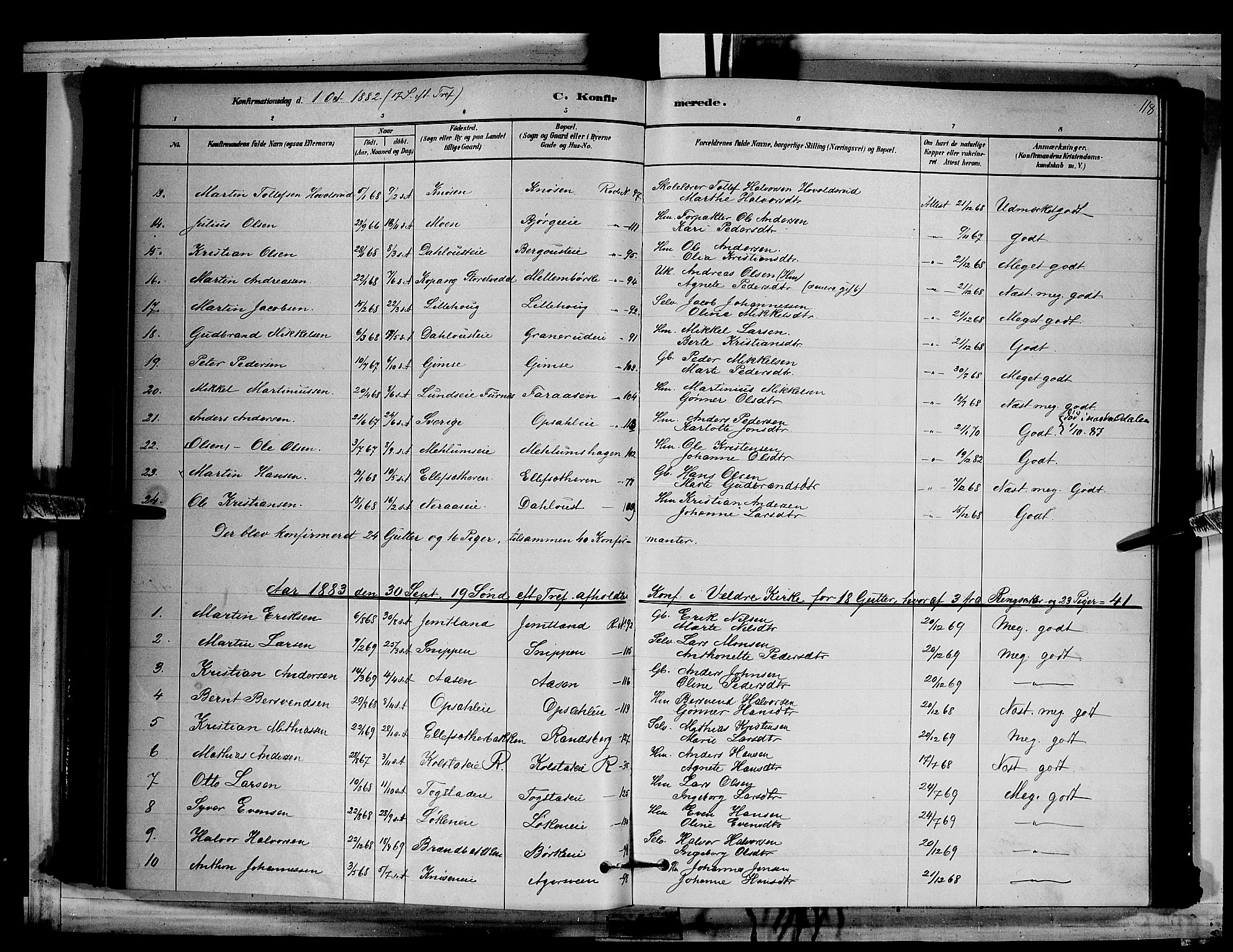 Ringsaker prestekontor, SAH/PREST-014/L/La/L0011: Parish register (copy) no. 11, 1879-1890, p. 118
