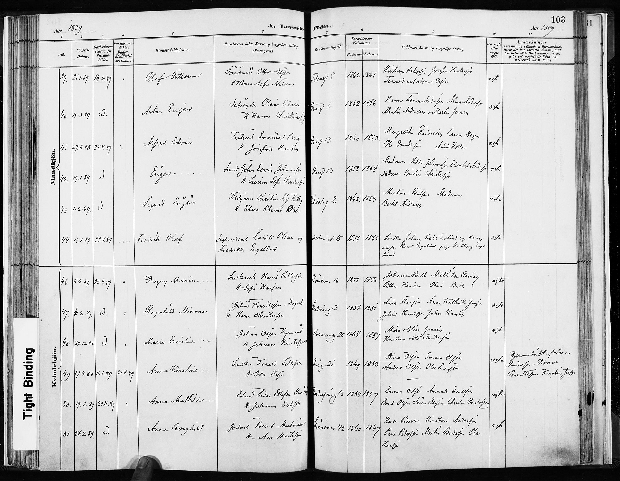 Kampen prestekontor Kirkebøker, AV/SAO-A-10853/F/Fa/L0003: Parish register (official) no. I 3, 1886-1892, p. 103