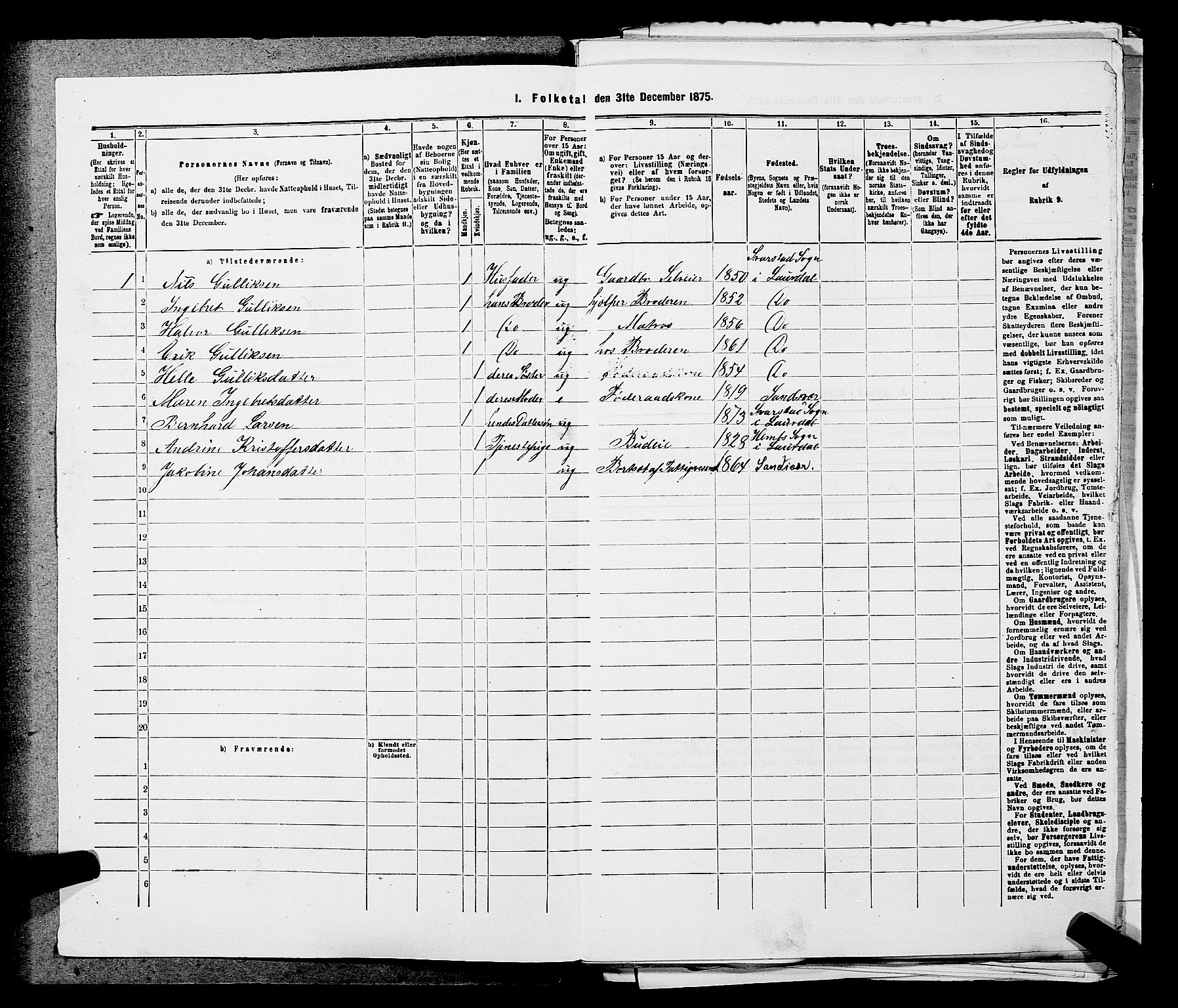 SAKO, 1875 census for 0728P Lardal, 1875, p. 43