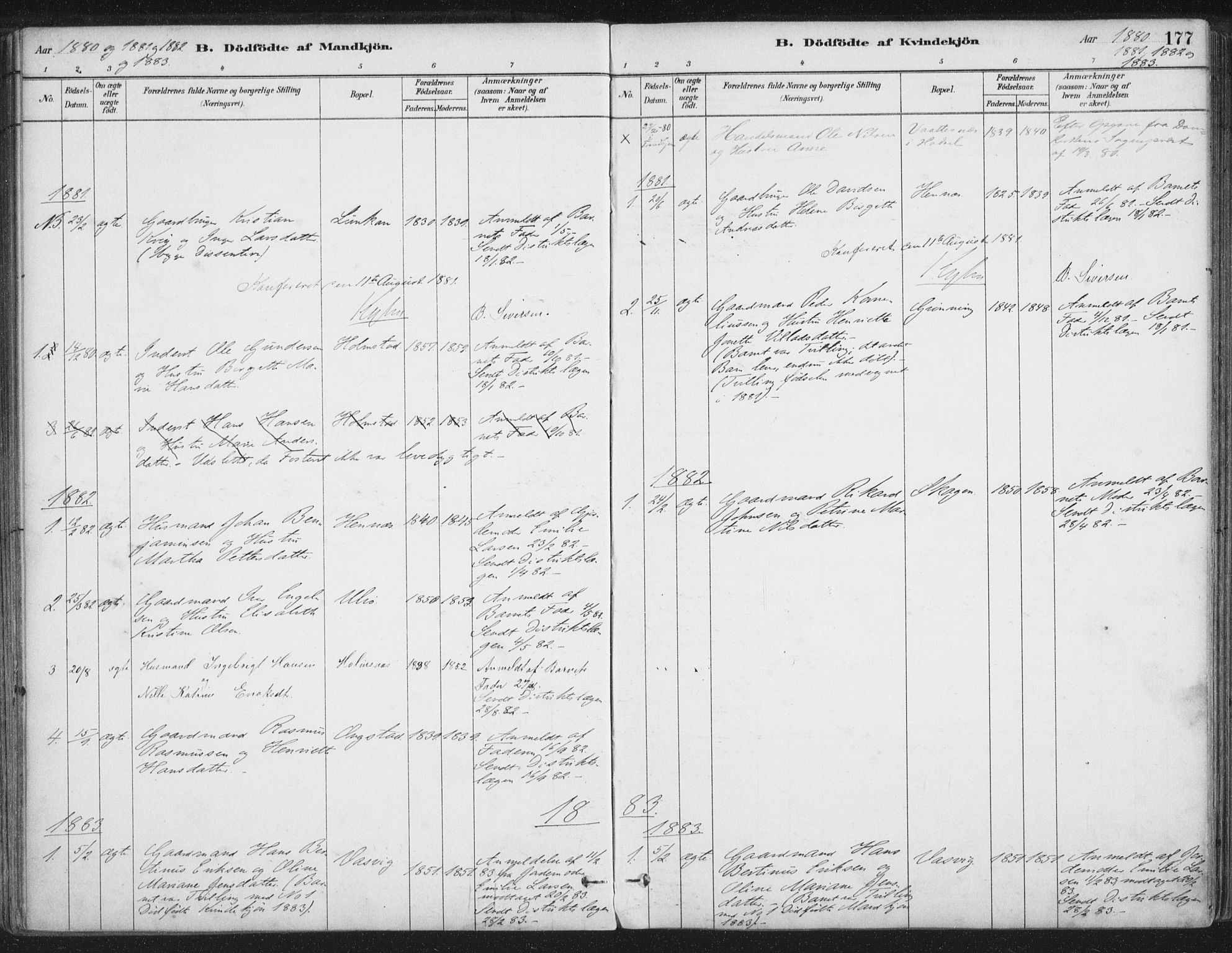 Ministerialprotokoller, klokkerbøker og fødselsregistre - Nordland, SAT/A-1459/888/L1244: Parish register (official) no. 888A10, 1880-1890, p. 177