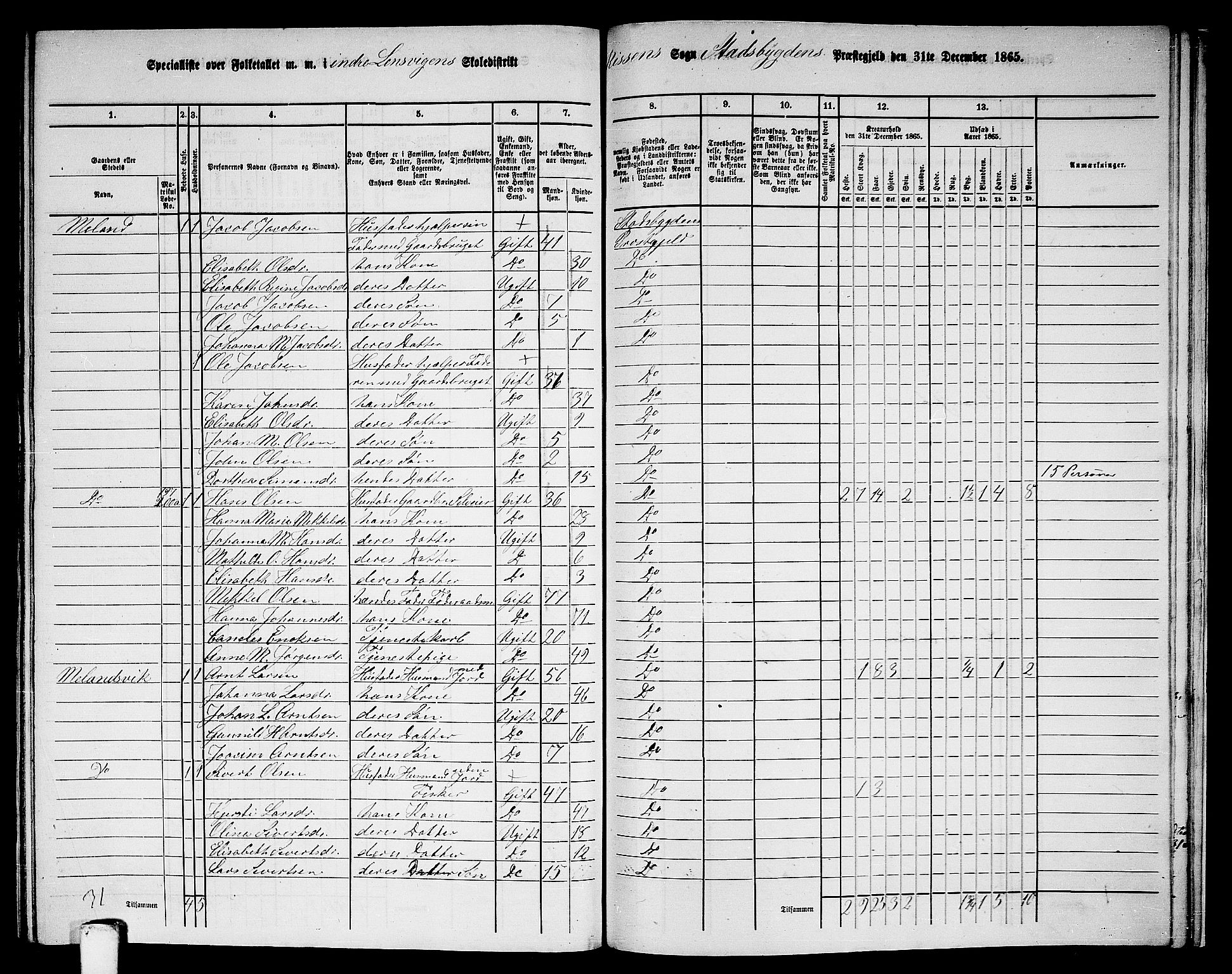 RA, 1865 census for Stadsbygd, 1865, p. 209