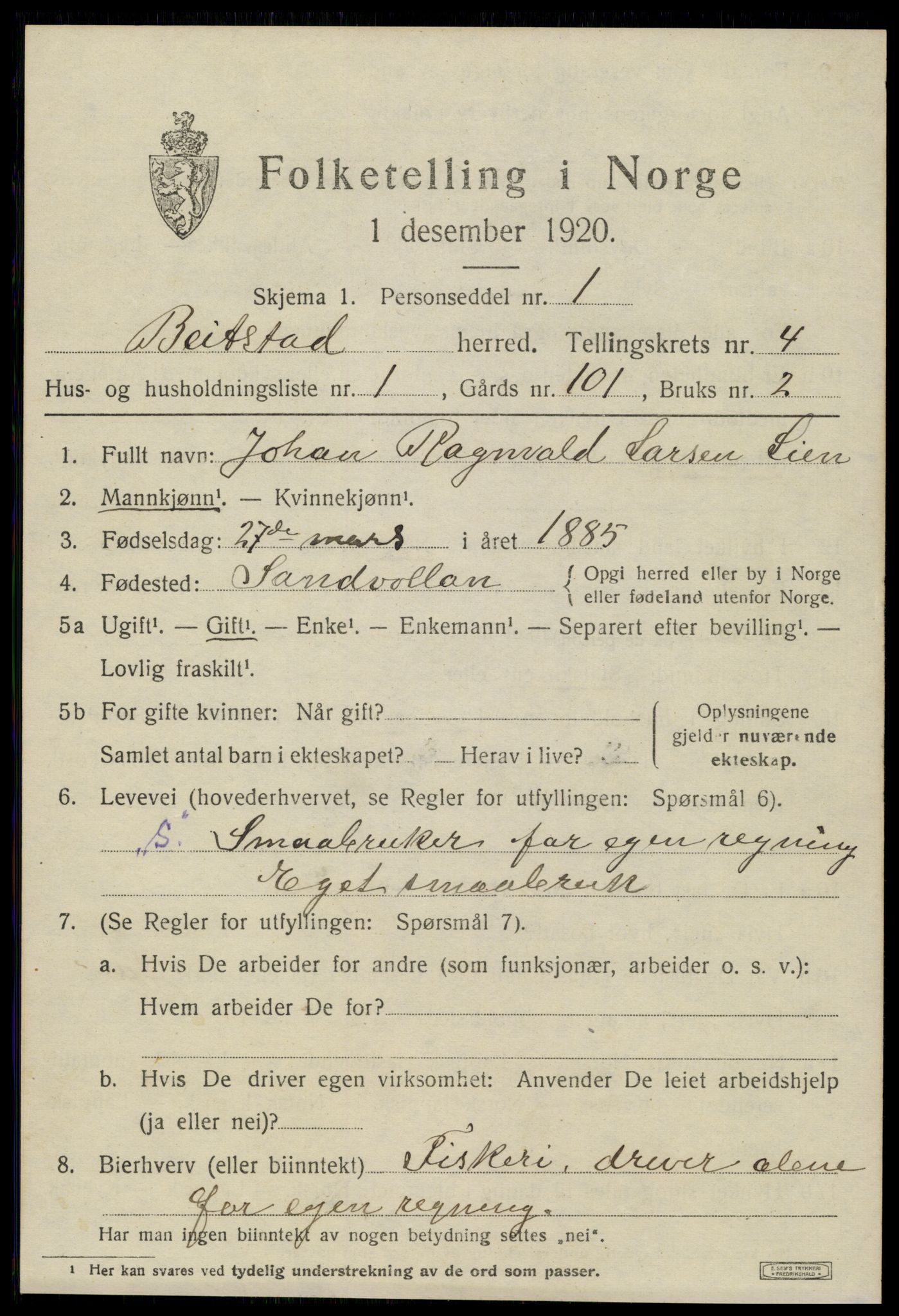 SAT, 1920 census for Beitstad, 1920, p. 2973