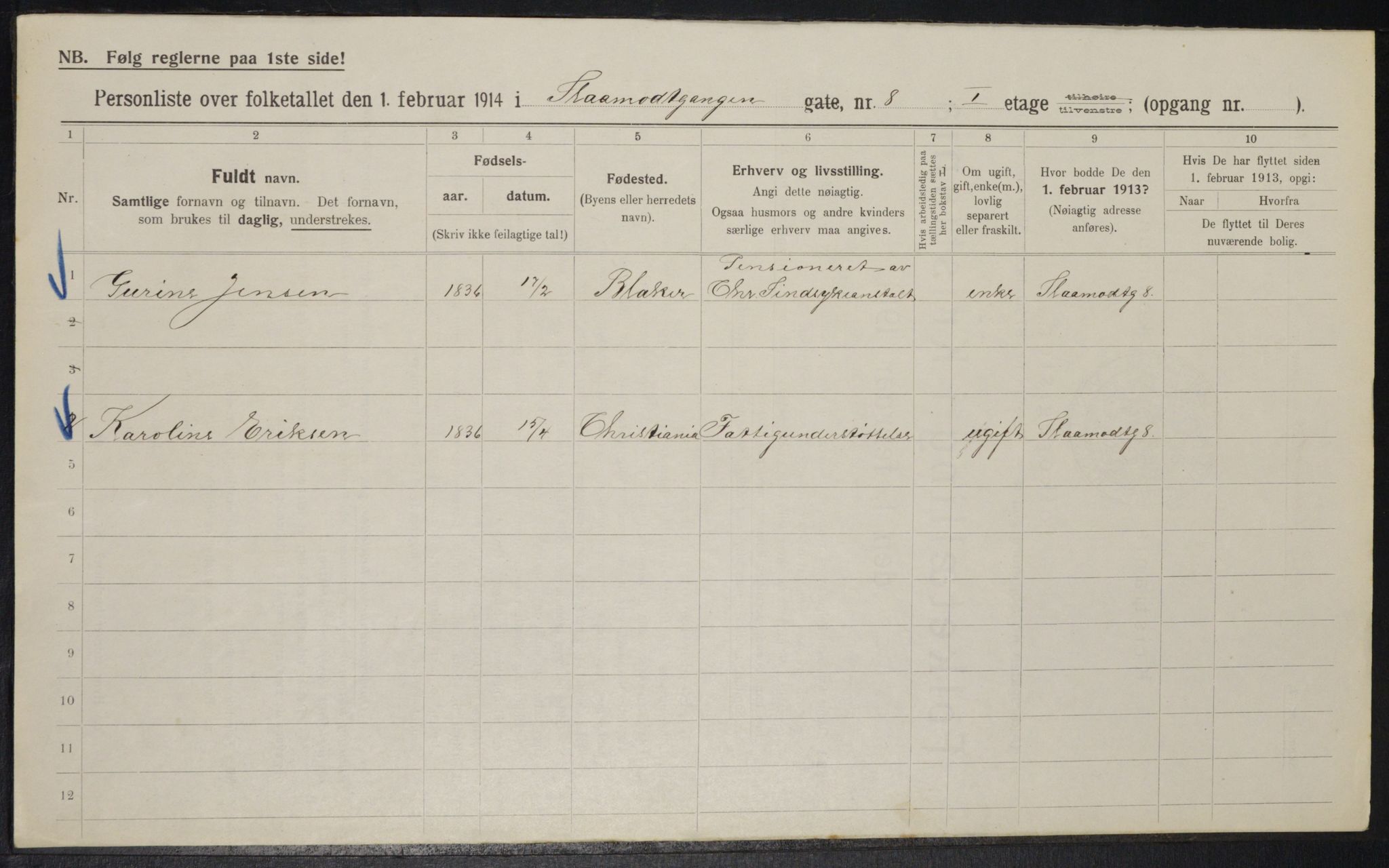 OBA, Municipal Census 1914 for Kristiania, 1914, p. 96831