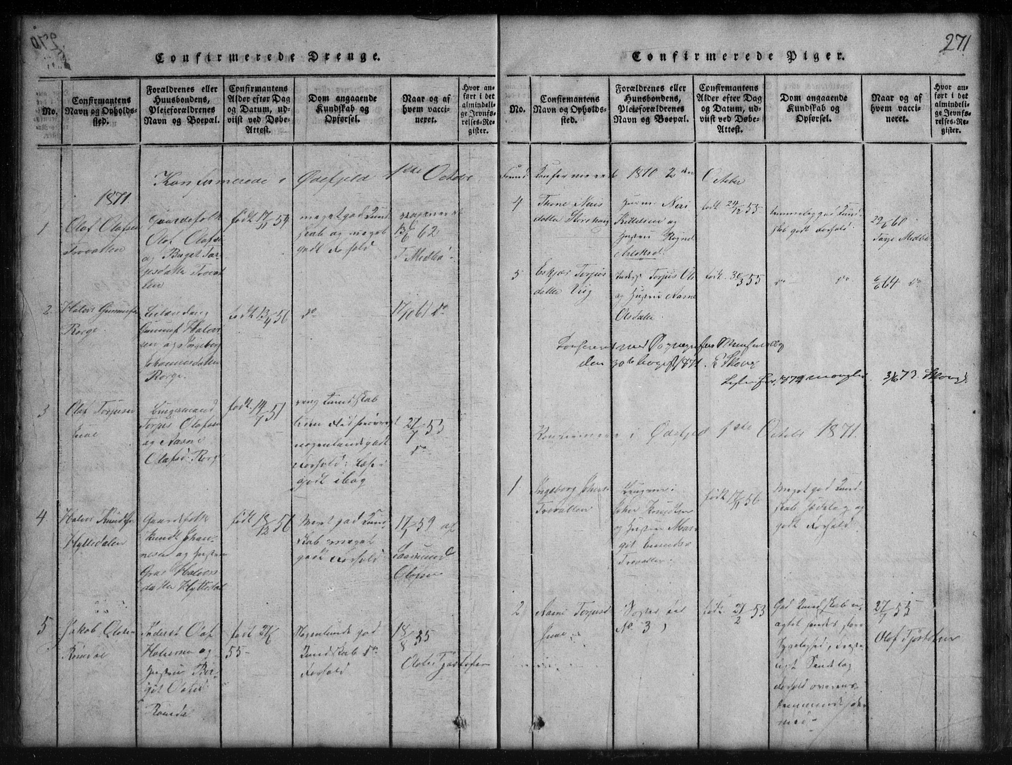 Rauland kirkebøker, SAKO/A-292/G/Gb/L0001: Parish register (copy) no. II 1, 1815-1886, p. 271