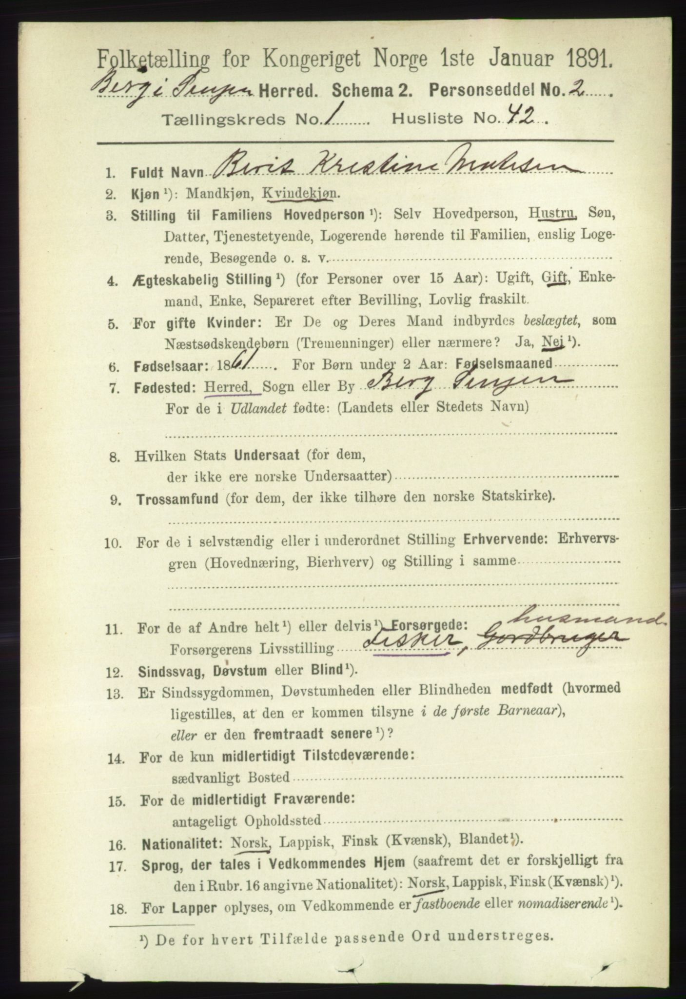 RA, 1891 census for 1929 Berg, 1891, p. 330