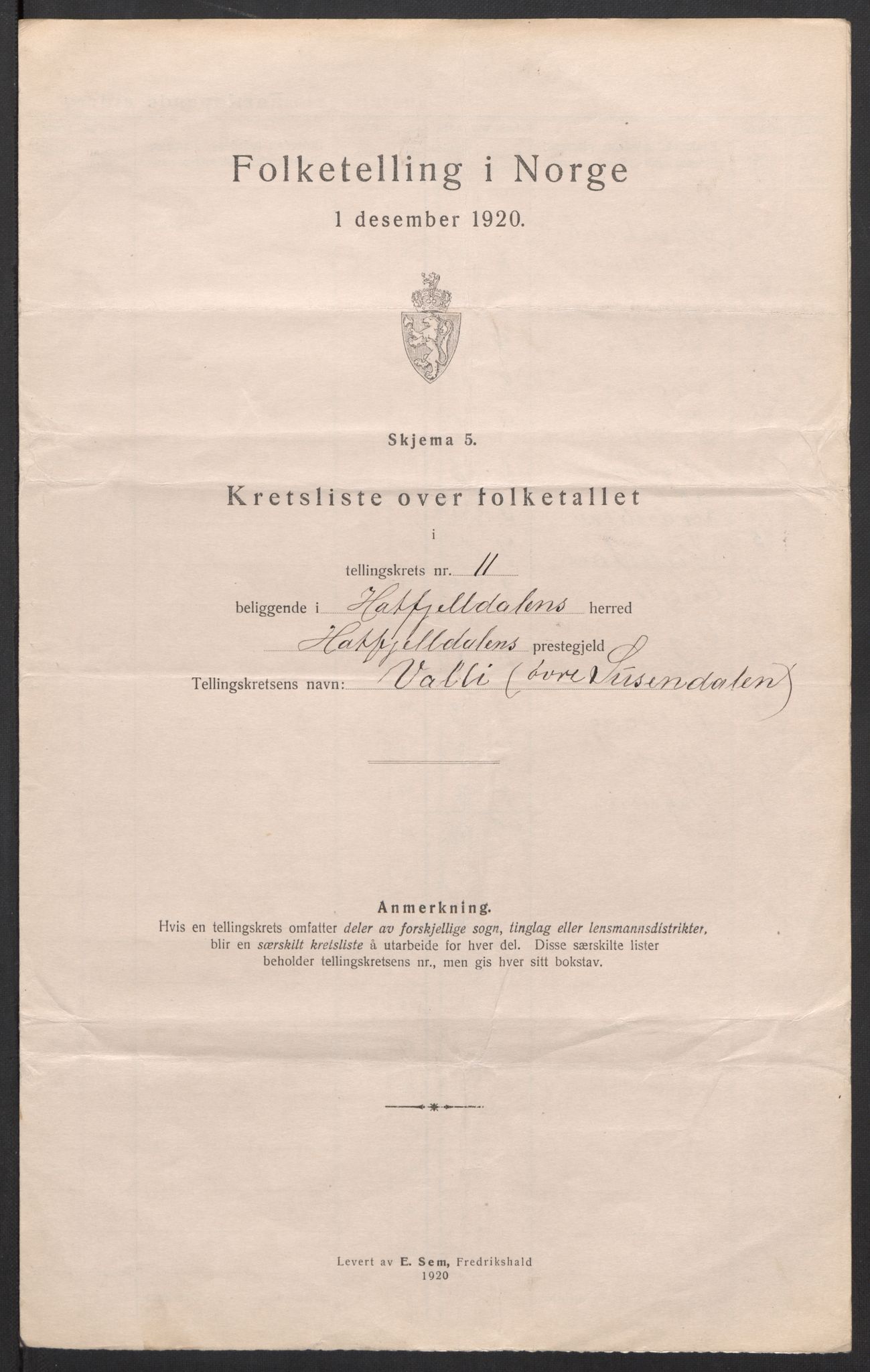 SAT, 1920 census for Hattfjelldal, 1920, p. 36