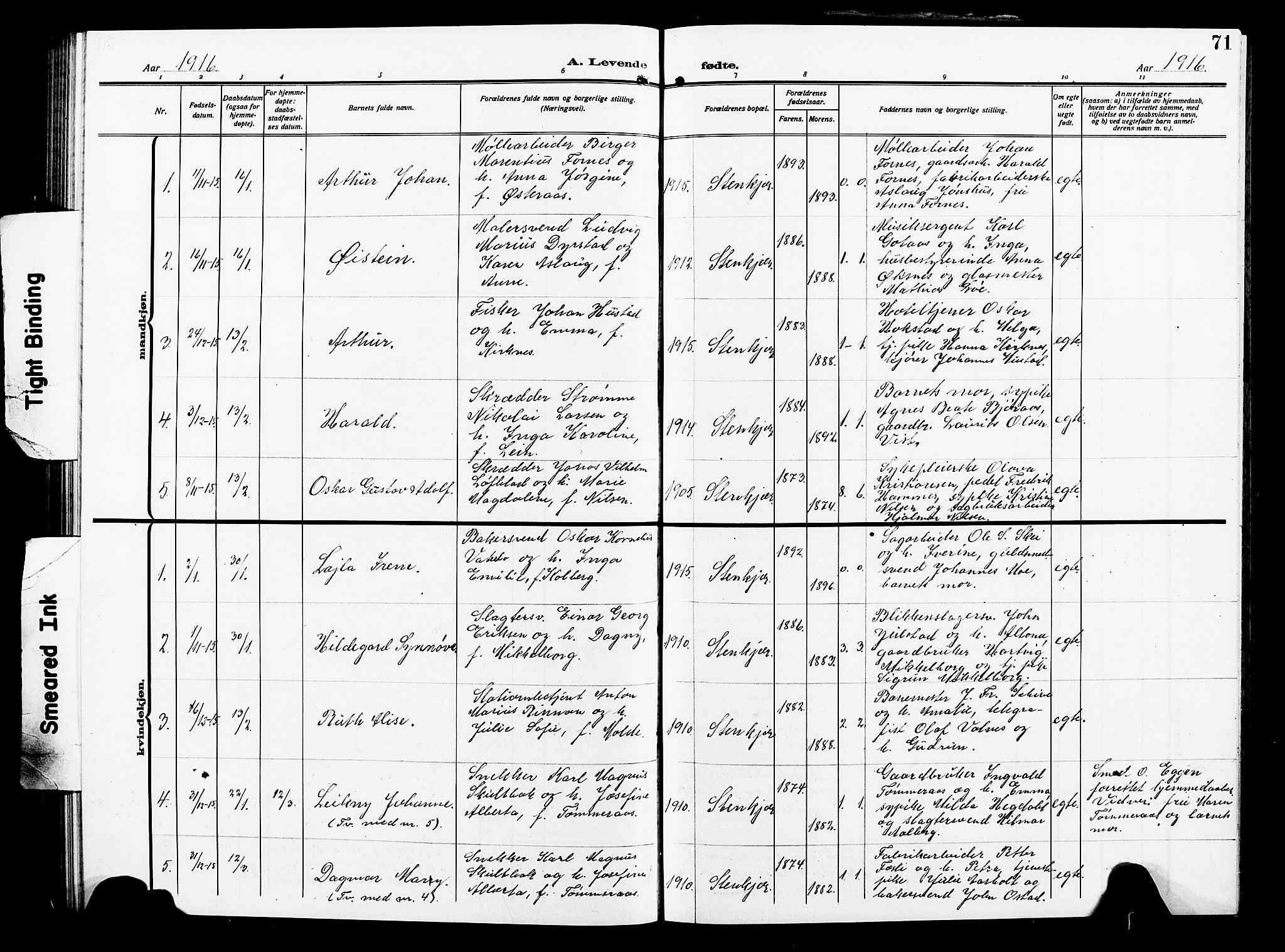 Ministerialprotokoller, klokkerbøker og fødselsregistre - Nord-Trøndelag, SAT/A-1458/739/L0376: Parish register (copy) no. 739C04, 1908-1917, p. 71