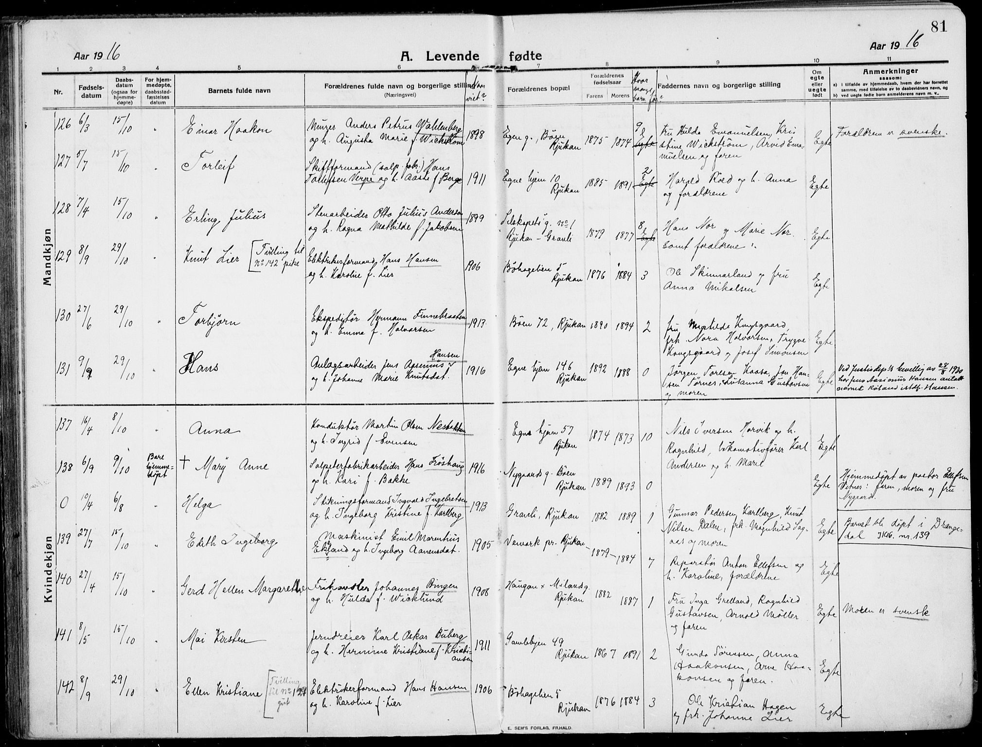 Rjukan kirkebøker, AV/SAKO-A-294/F/Fa/L0002: Parish register (official) no. 2, 1912-1917, p. 81