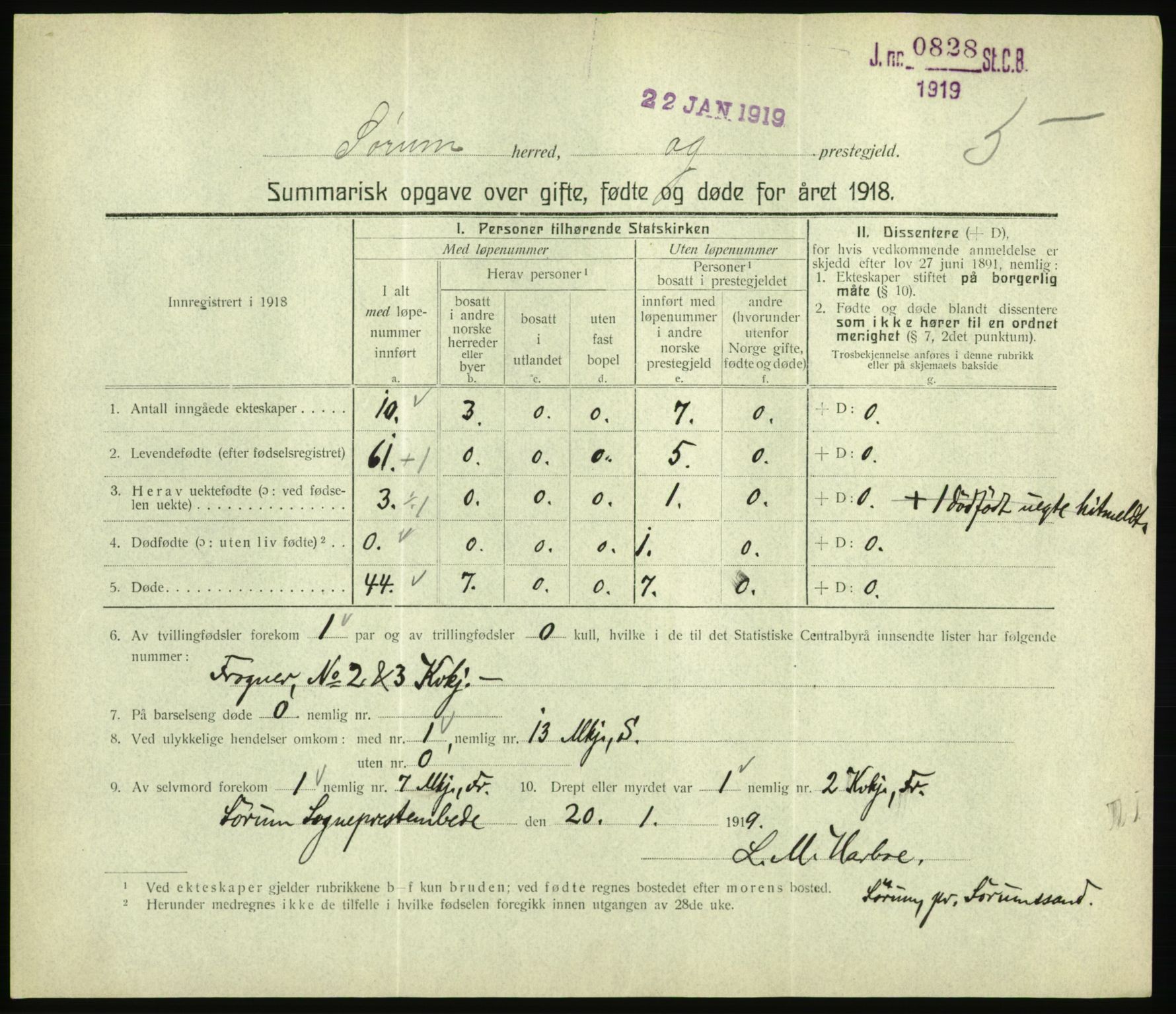 Statistisk sentralbyrå, Sosiodemografiske emner, Befolkning, RA/S-2228/D/Df/Dfb/Dfbh/L0059: Summariske oppgaver over gifte, fødte og døde for hele landet., 1918, p. 205