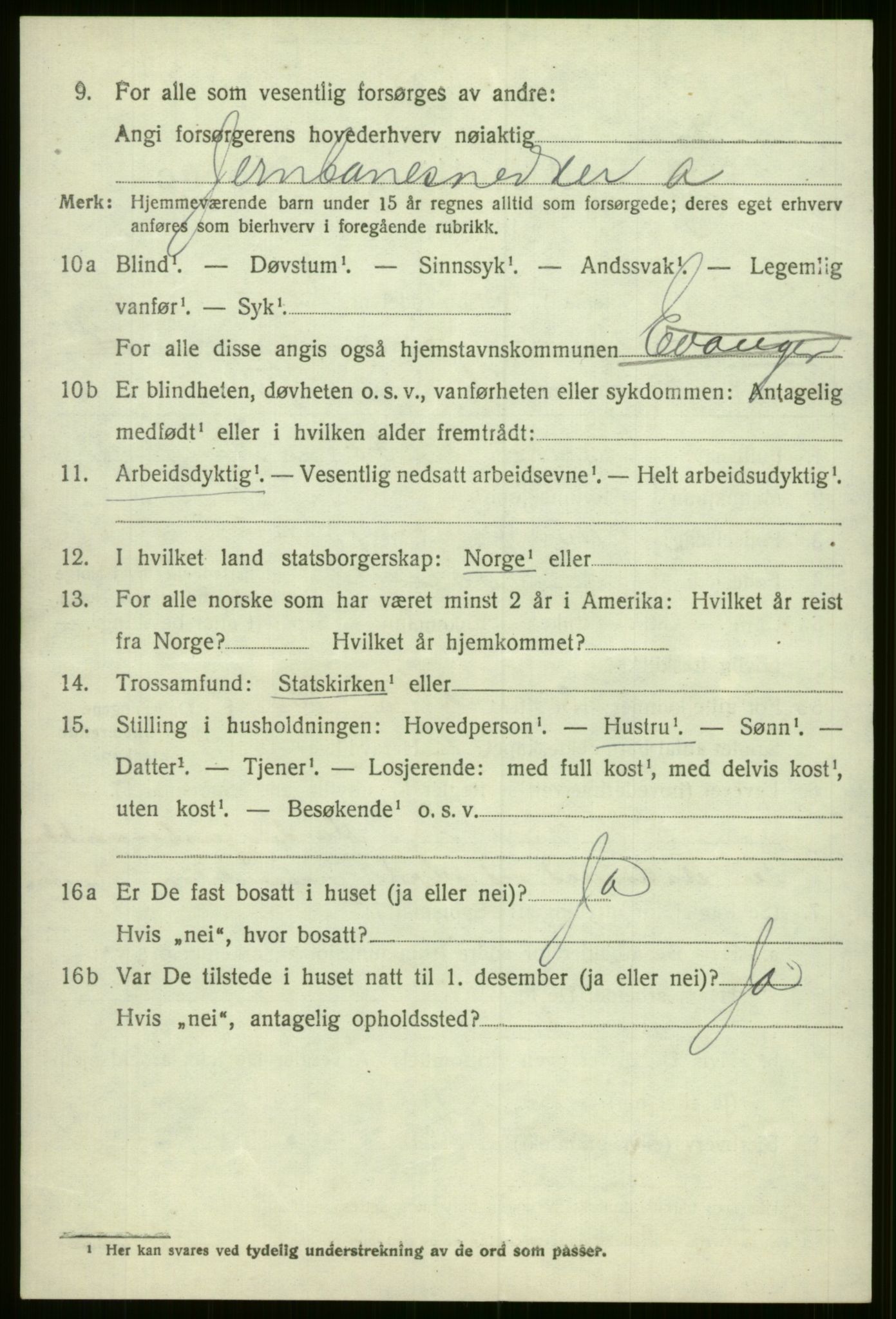 SAB, 1920 census for Evanger, 1920, p. 3342