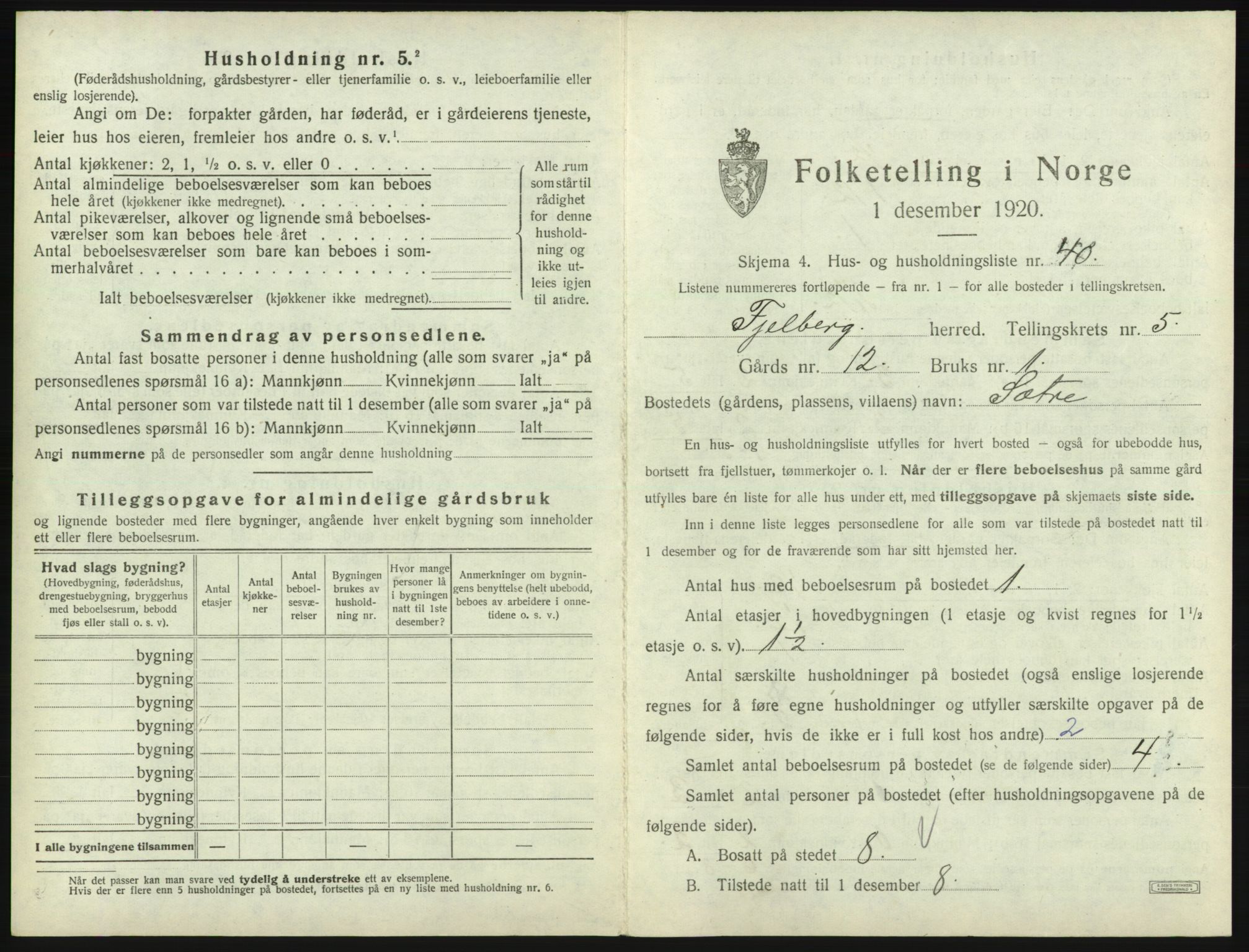 SAB, 1920 census for Fjelberg, 1920, p. 303