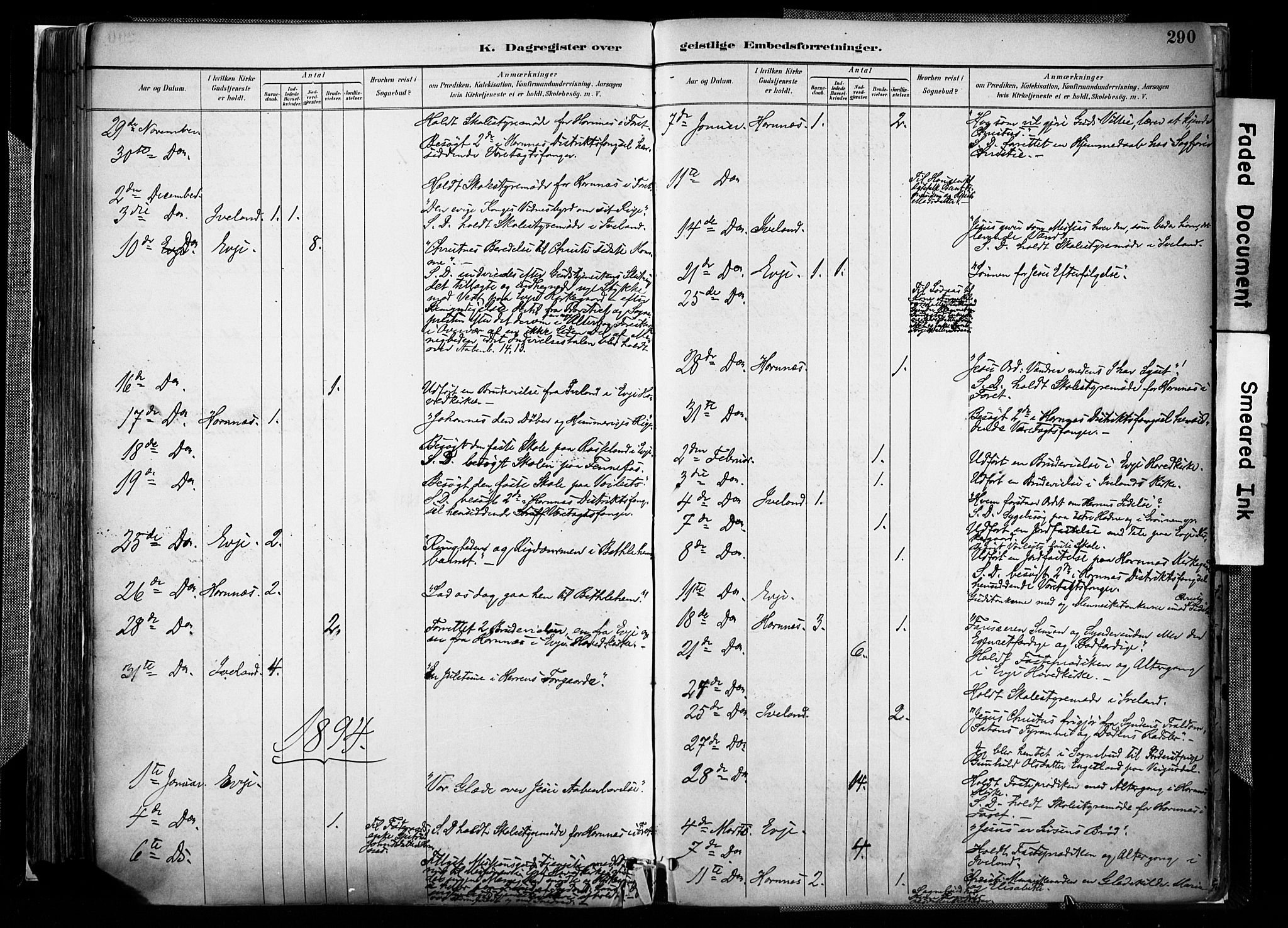 Evje sokneprestkontor, AV/SAK-1111-0008/F/Fa/Faa/L0007: Parish register (official) no. A 7, 1884-1909, p. 290