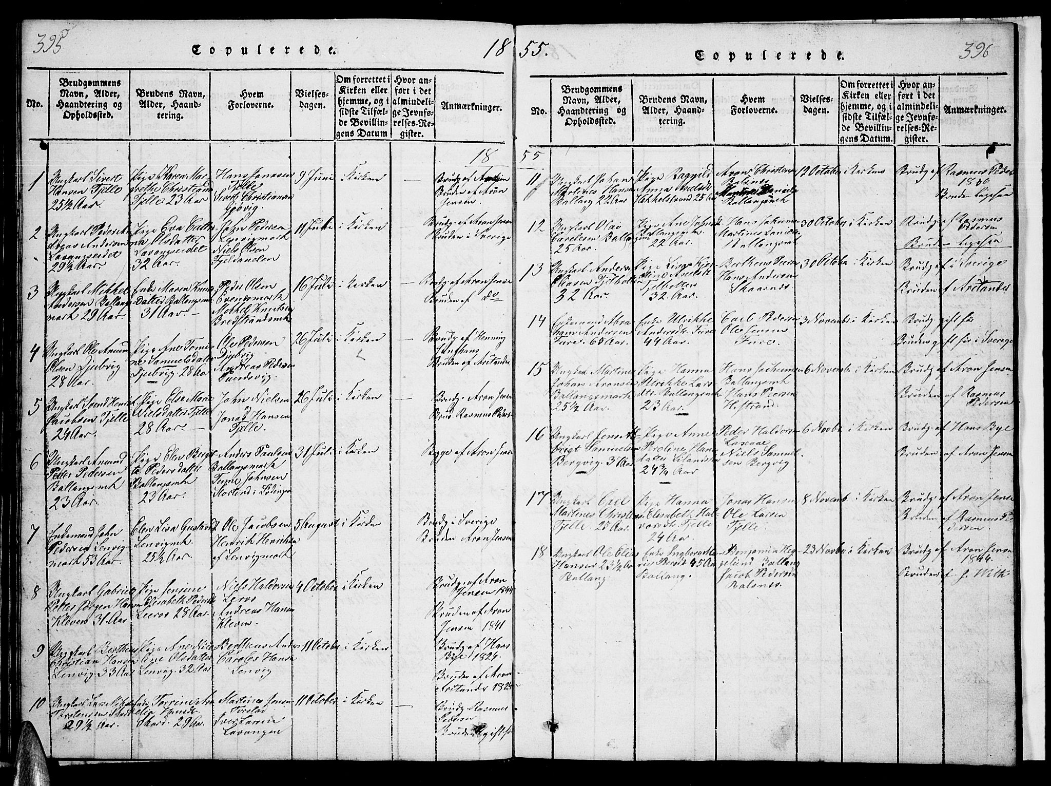 Ministerialprotokoller, klokkerbøker og fødselsregistre - Nordland, AV/SAT-A-1459/863/L0911: Parish register (copy) no. 863C01, 1821-1858, p. 395-396