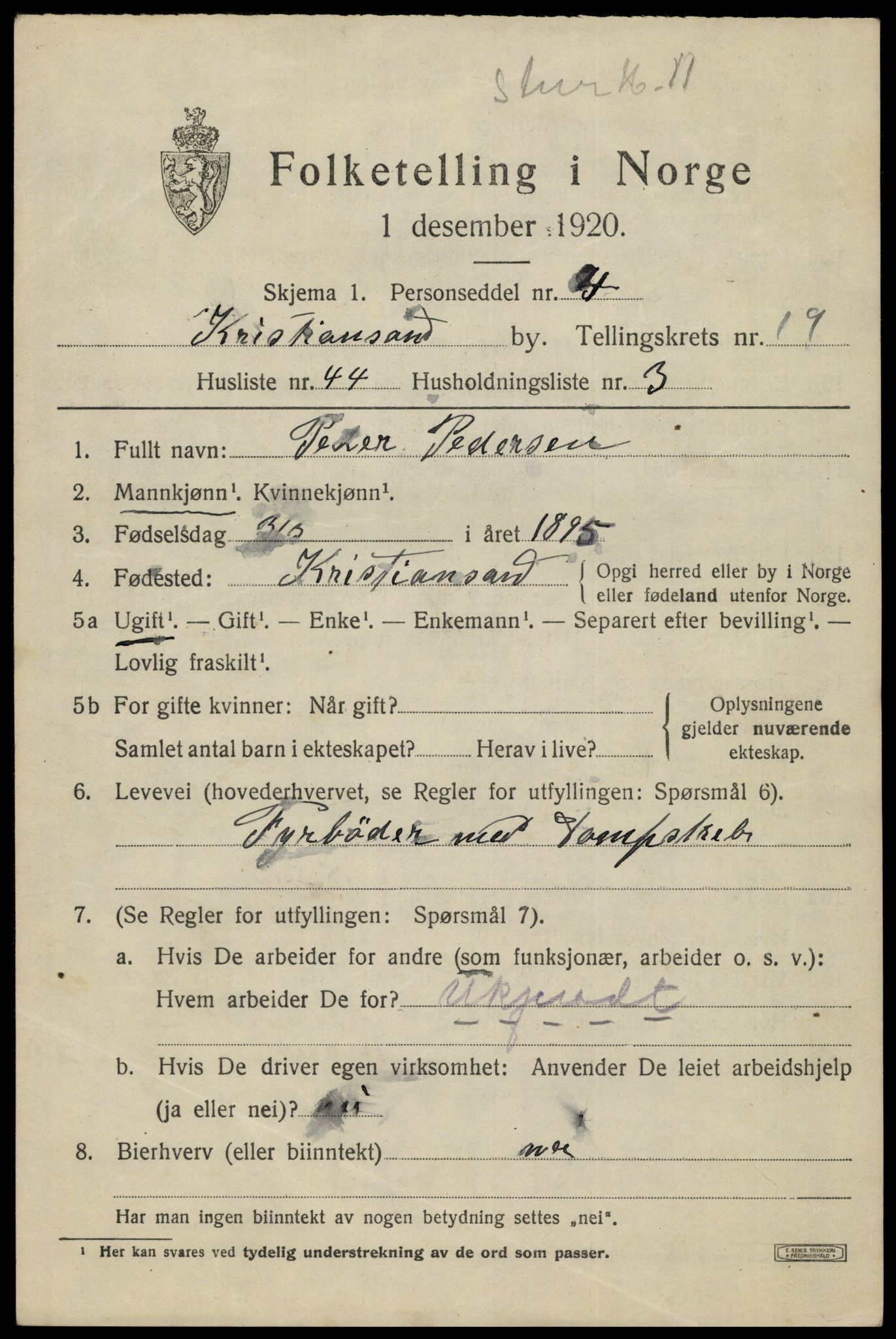 SAK, 1920 census for Kristiansand, 1920, p. 35713