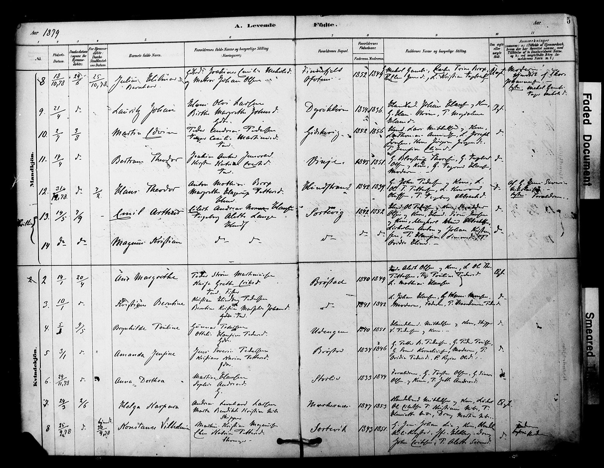 Tranøy sokneprestkontor, SATØ/S-1313/I/Ia/Iaa/L0011kirke: Parish register (official) no. 11, 1878-1904, p. 5