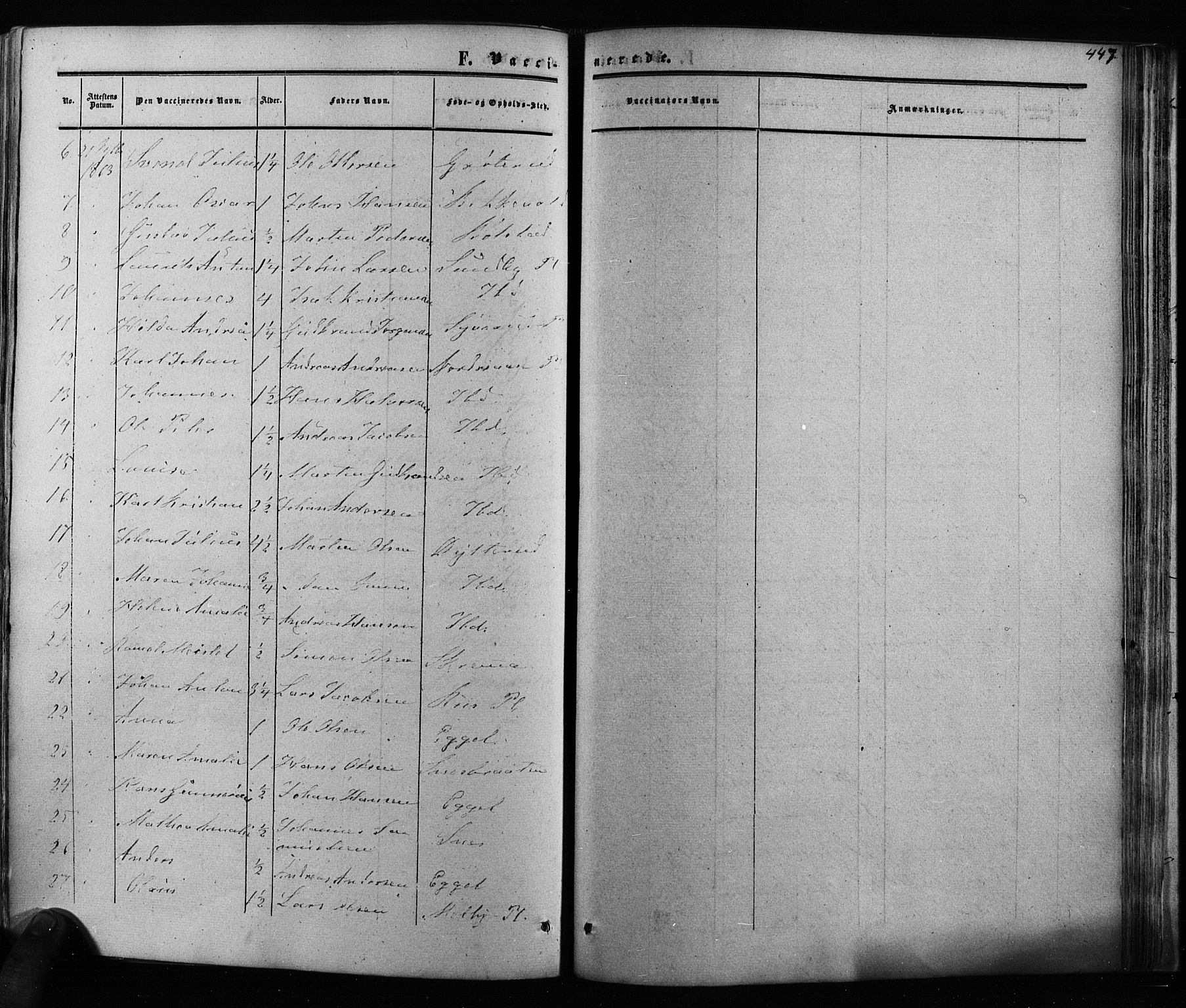 Ås prestekontor Kirkebøker, AV/SAO-A-10894/F/Fa/L0007: Parish register (official) no. I 7, 1854-1870, p. 447