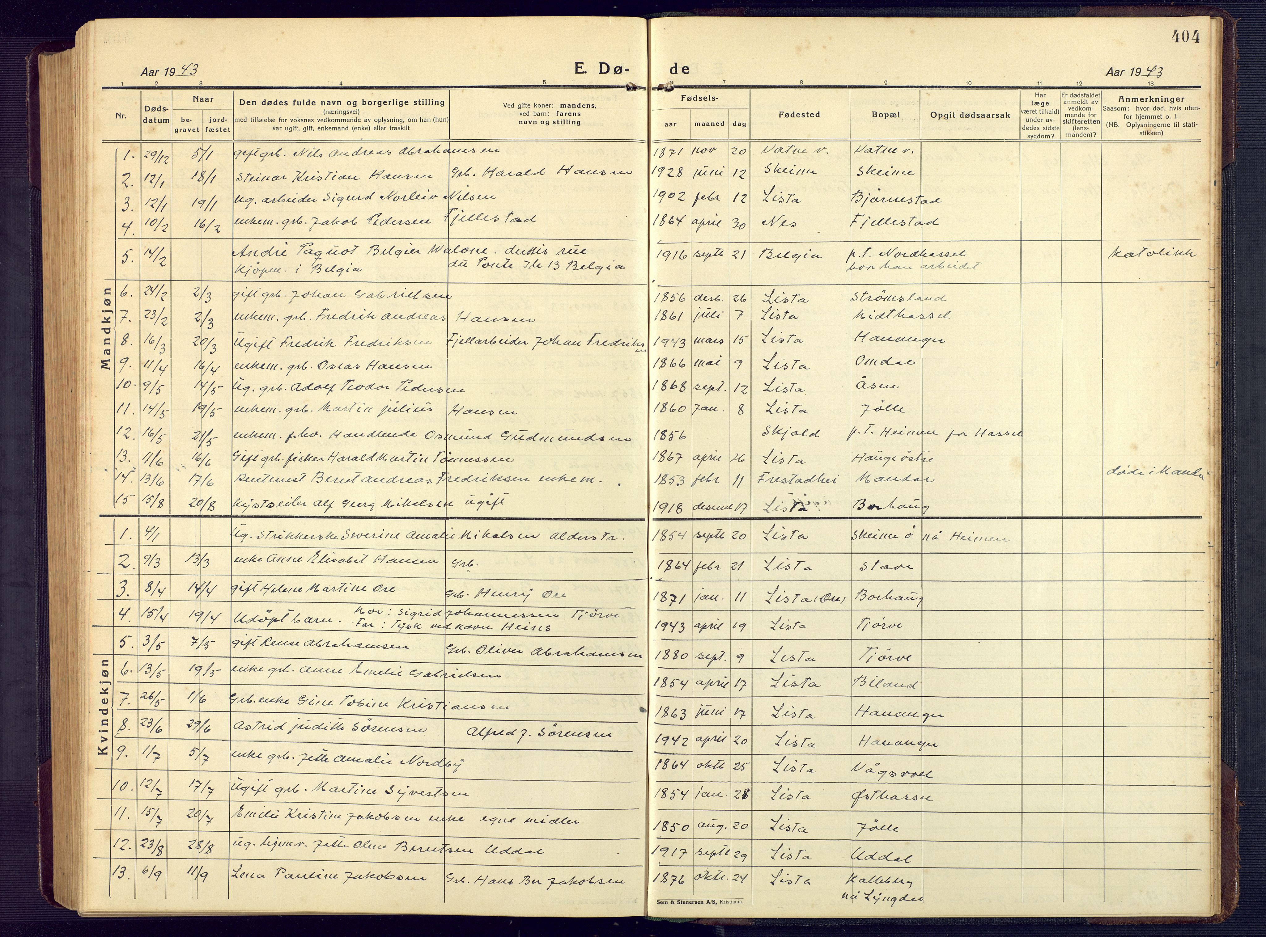 Lista sokneprestkontor, AV/SAK-1111-0027/F/Fb/L0006: Parish register (copy) no. B 6, 1924-1947, p. 404