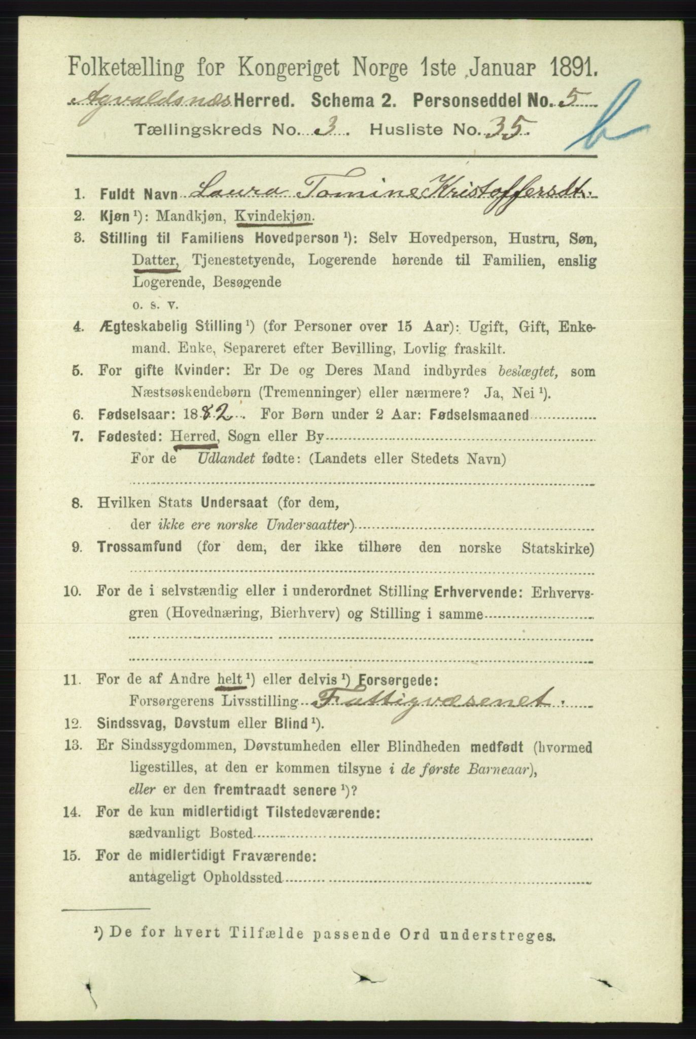 RA, 1891 census for 1147 Avaldsnes, 1891, p. 2744