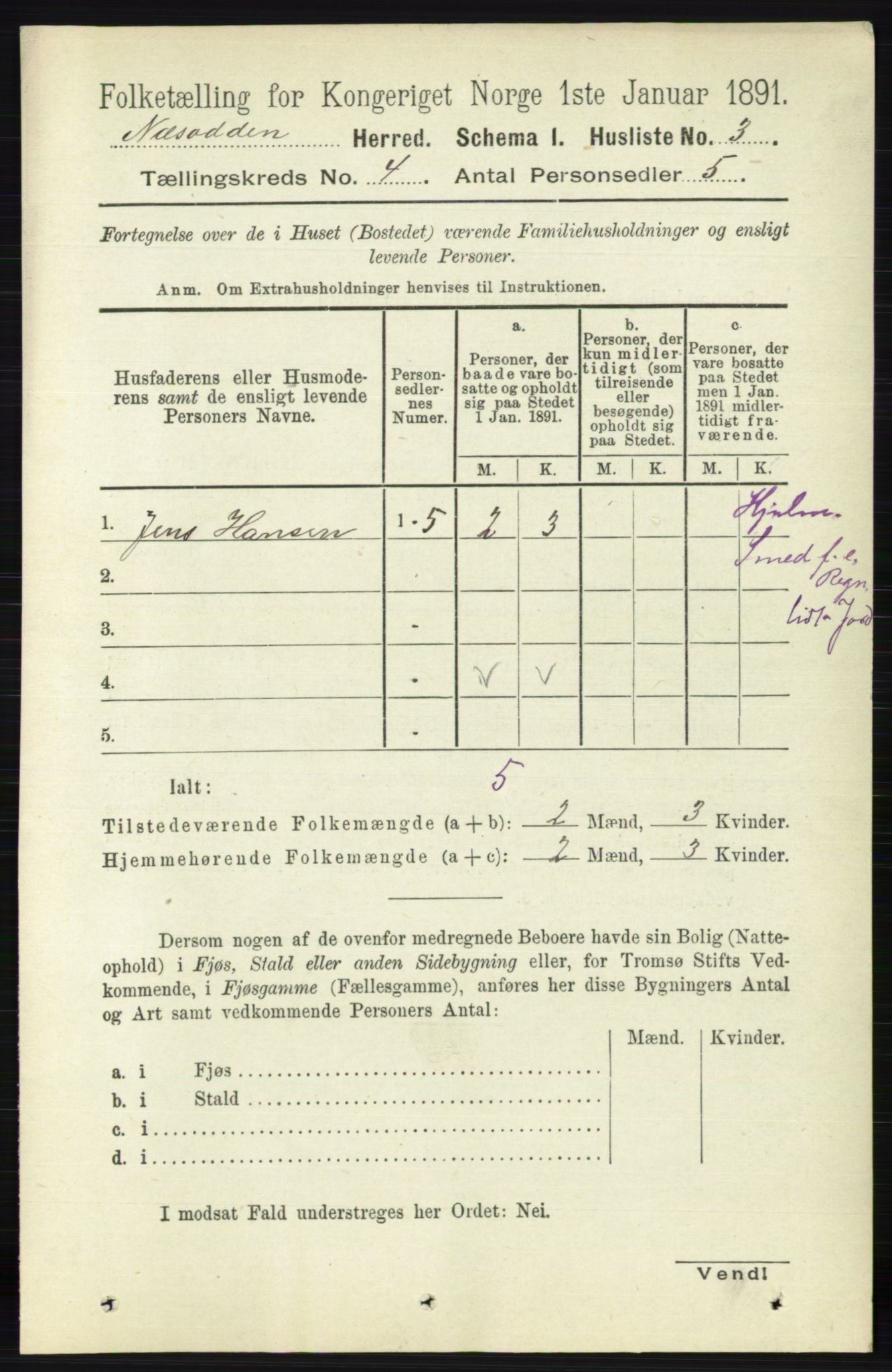 RA, 1891 census for 0216 Nesodden, 1891, p. 1649