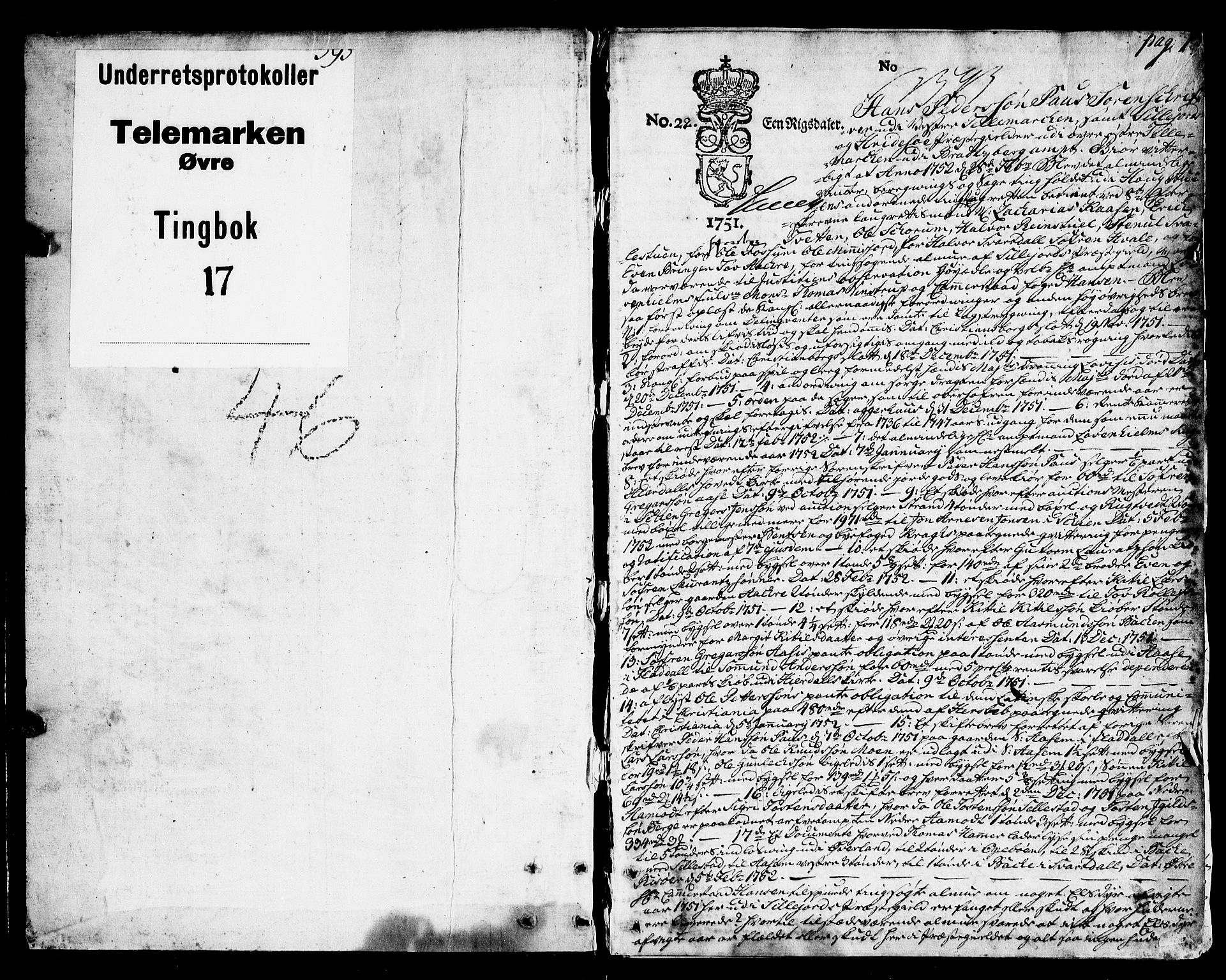 Vest-Telemark sorenskriveri, SAKO/A-134/F/Fa/L0031: Tingbok, 1752-1756, p. 1