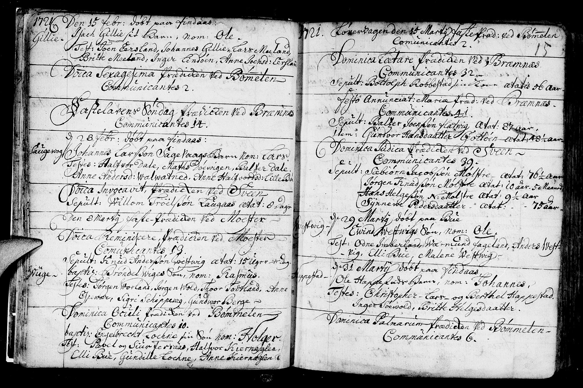 Finnås sokneprestembete, SAB/A-99925/H/Ha/Haa/Haaa/L0001: Parish register (official) no. A 1, 1718-1744, p. 15