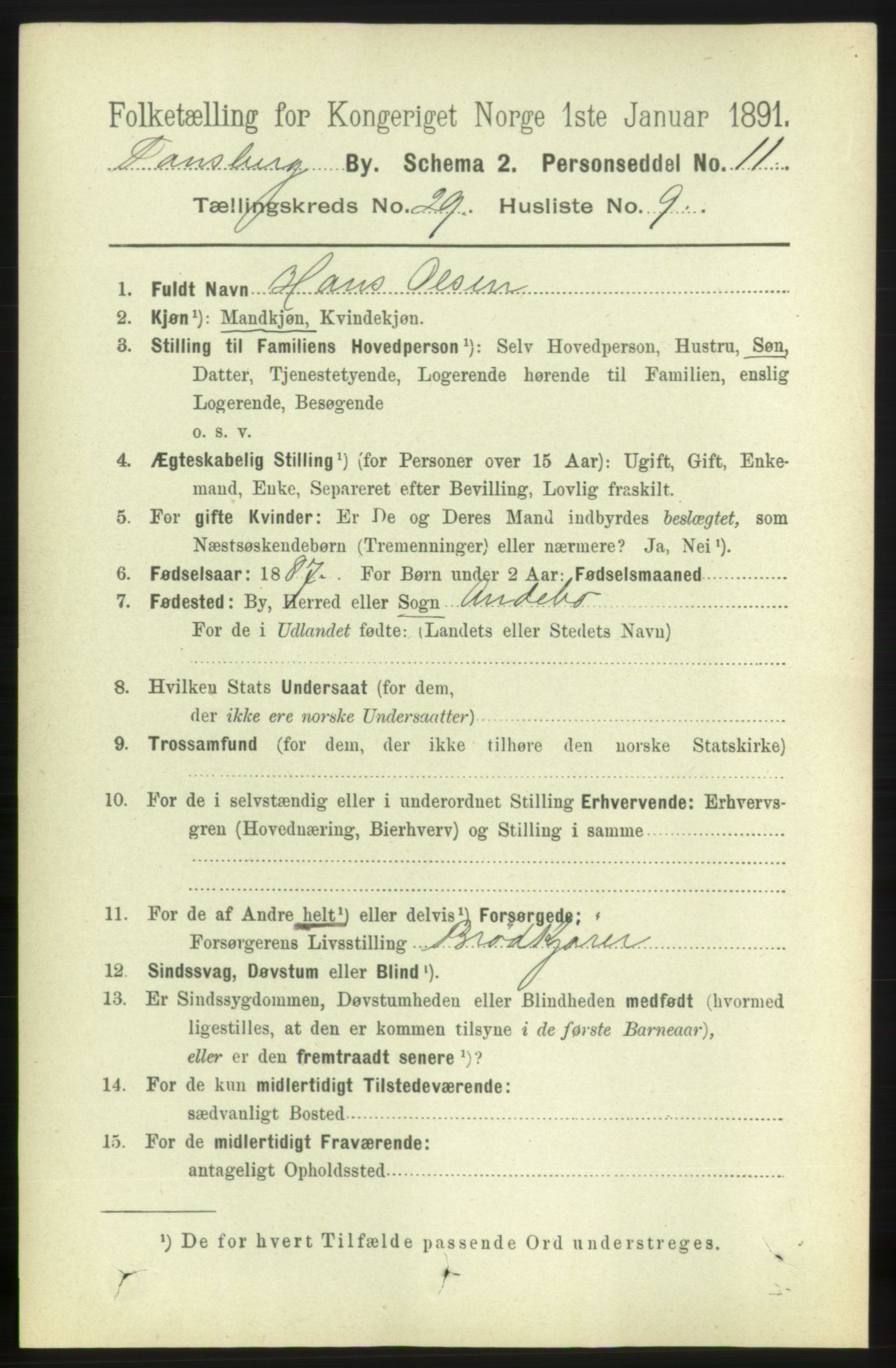 RA, 1891 census for 0705 Tønsberg, 1891, p. 7194