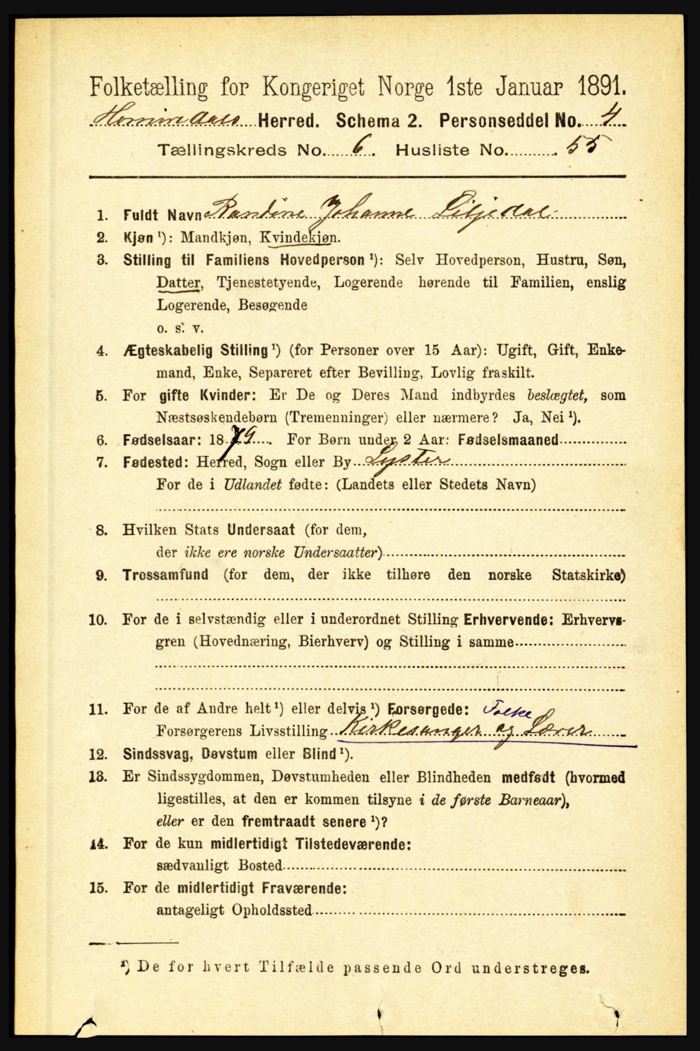 RA, 1891 census for 1444 Hornindal, 1891, p. 1720