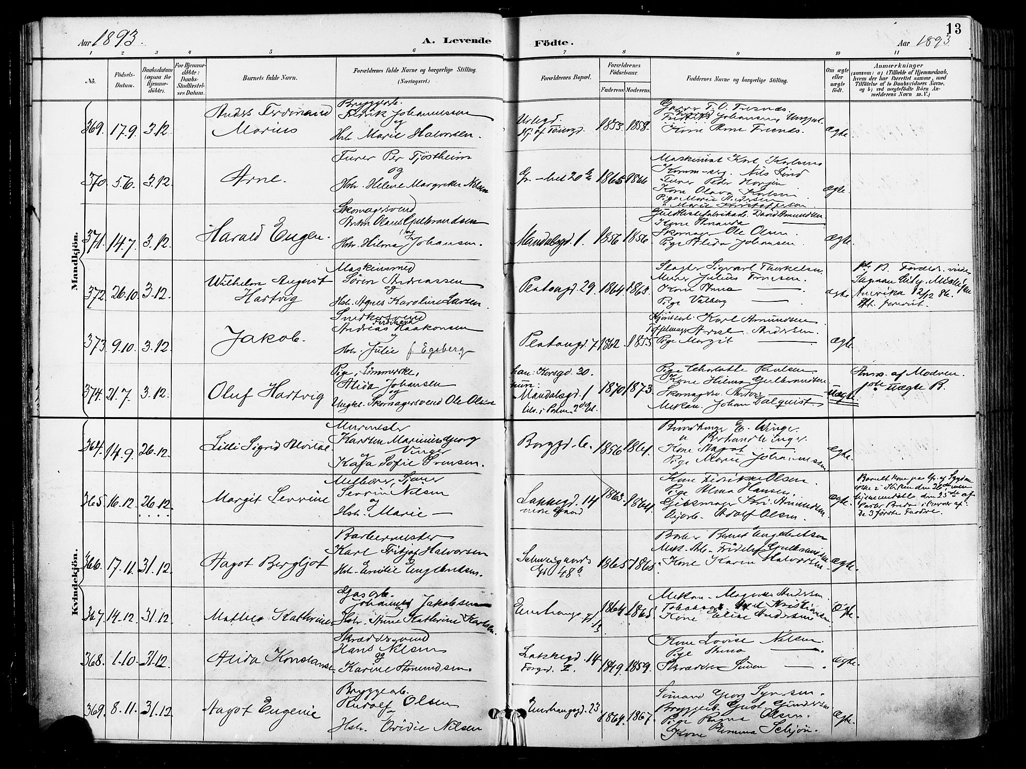 Grønland prestekontor Kirkebøker, AV/SAO-A-10848/F/Fa/L0012: Parish register (official) no. 12, 1893-1900, p. 13