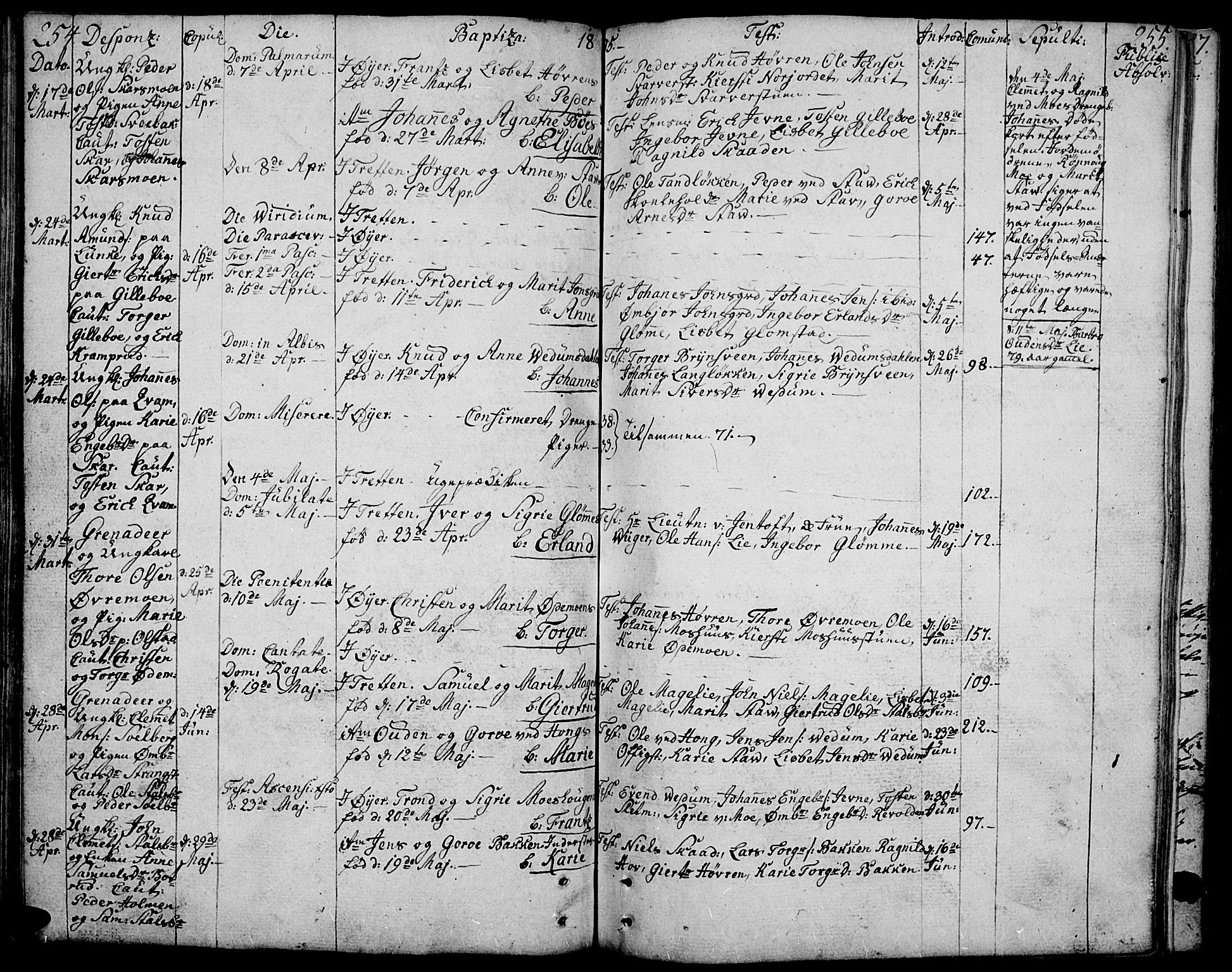 Øyer prestekontor, AV/SAH-PREST-084/H/Ha/Haa/L0003: Parish register (official) no. 3, 1784-1824, p. 254-255