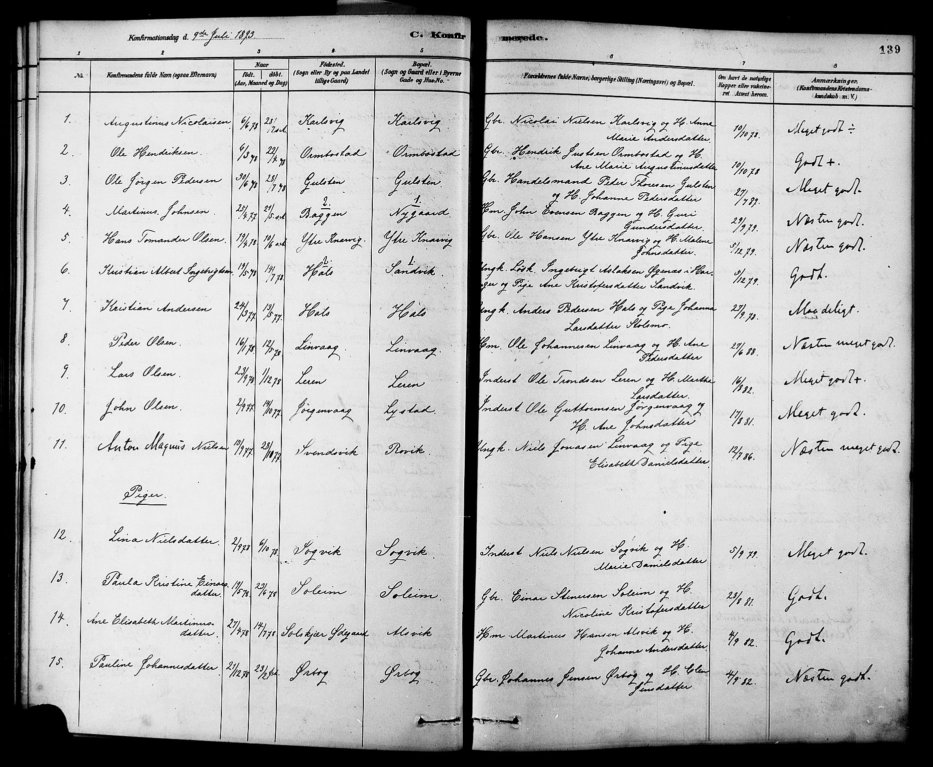 Ministerialprotokoller, klokkerbøker og fødselsregistre - Møre og Romsdal, AV/SAT-A-1454/577/L0896: Parish register (official) no. 577A03, 1880-1898, p. 139