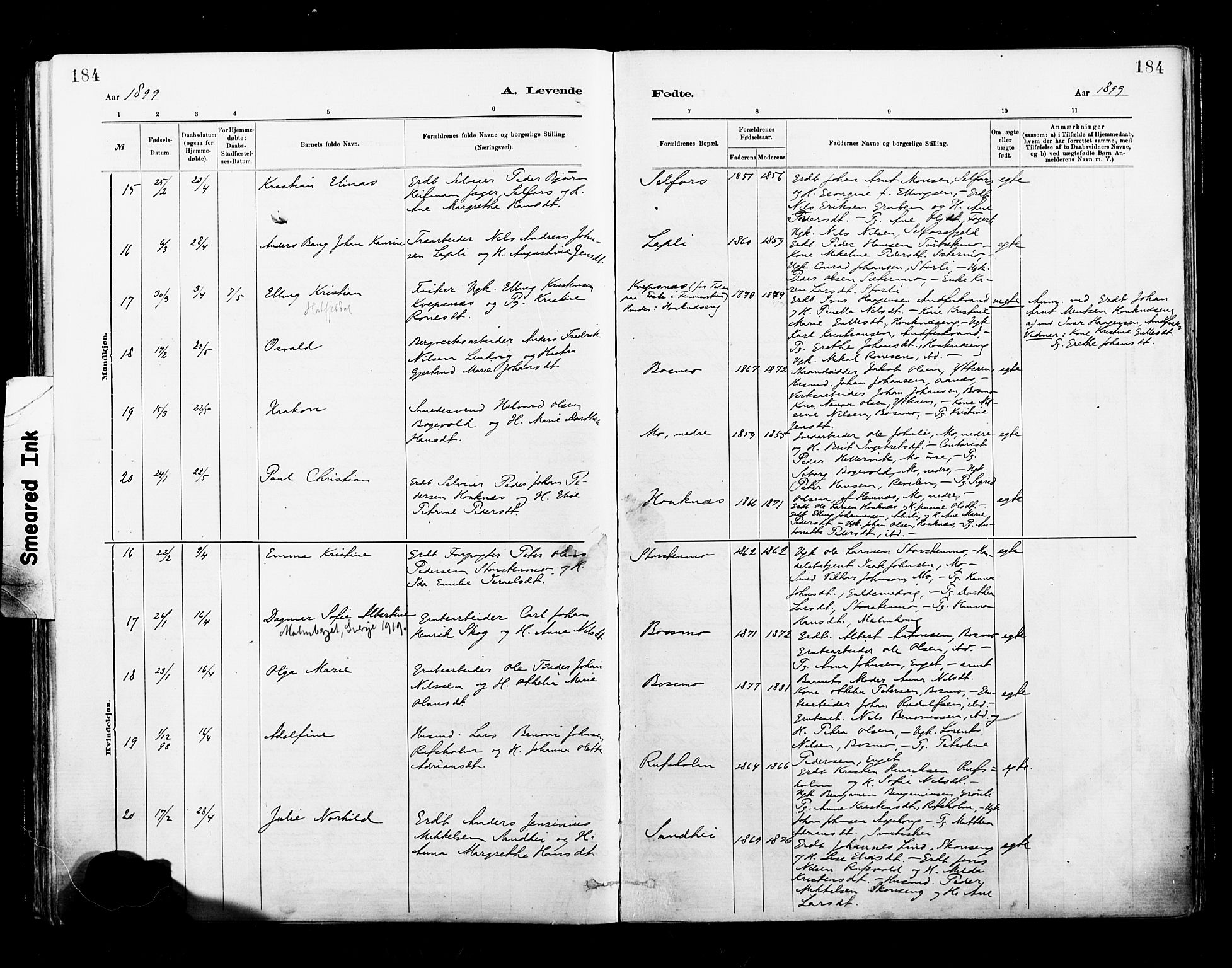 Ministerialprotokoller, klokkerbøker og fødselsregistre - Nordland, AV/SAT-A-1459/827/L0400: Parish register (official) no. 827A12, 1883-1903, p. 184