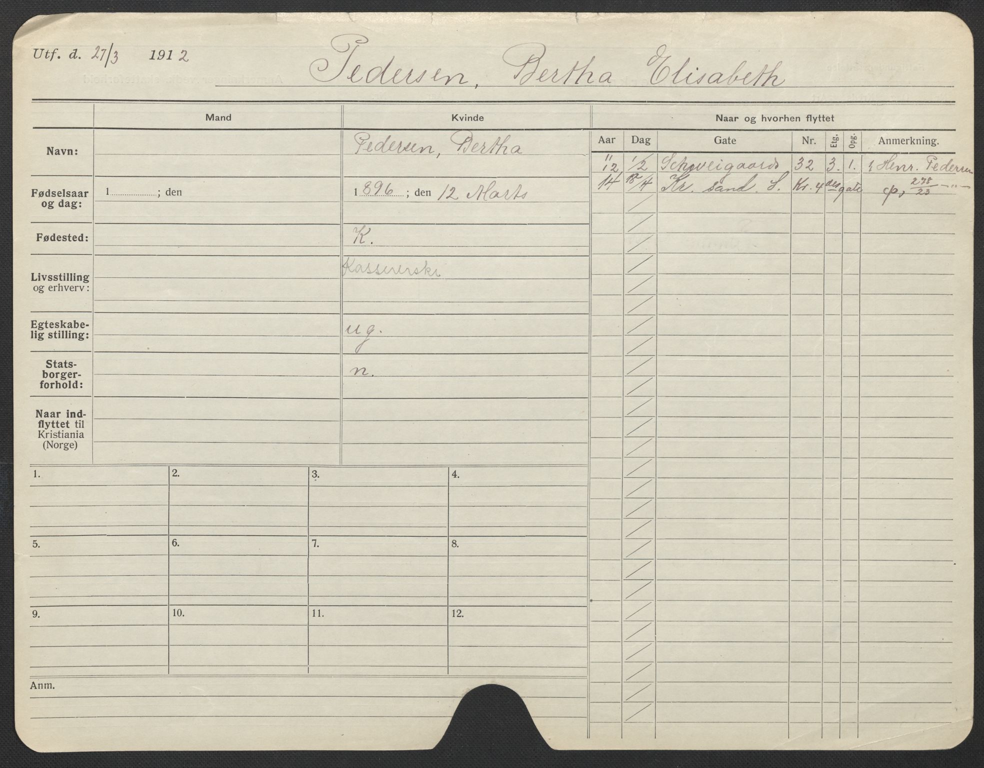 Oslo folkeregister, Registerkort, SAO/A-11715/F/Fa/Fac/L0022: Kvinner, 1906-1914, p. 654a