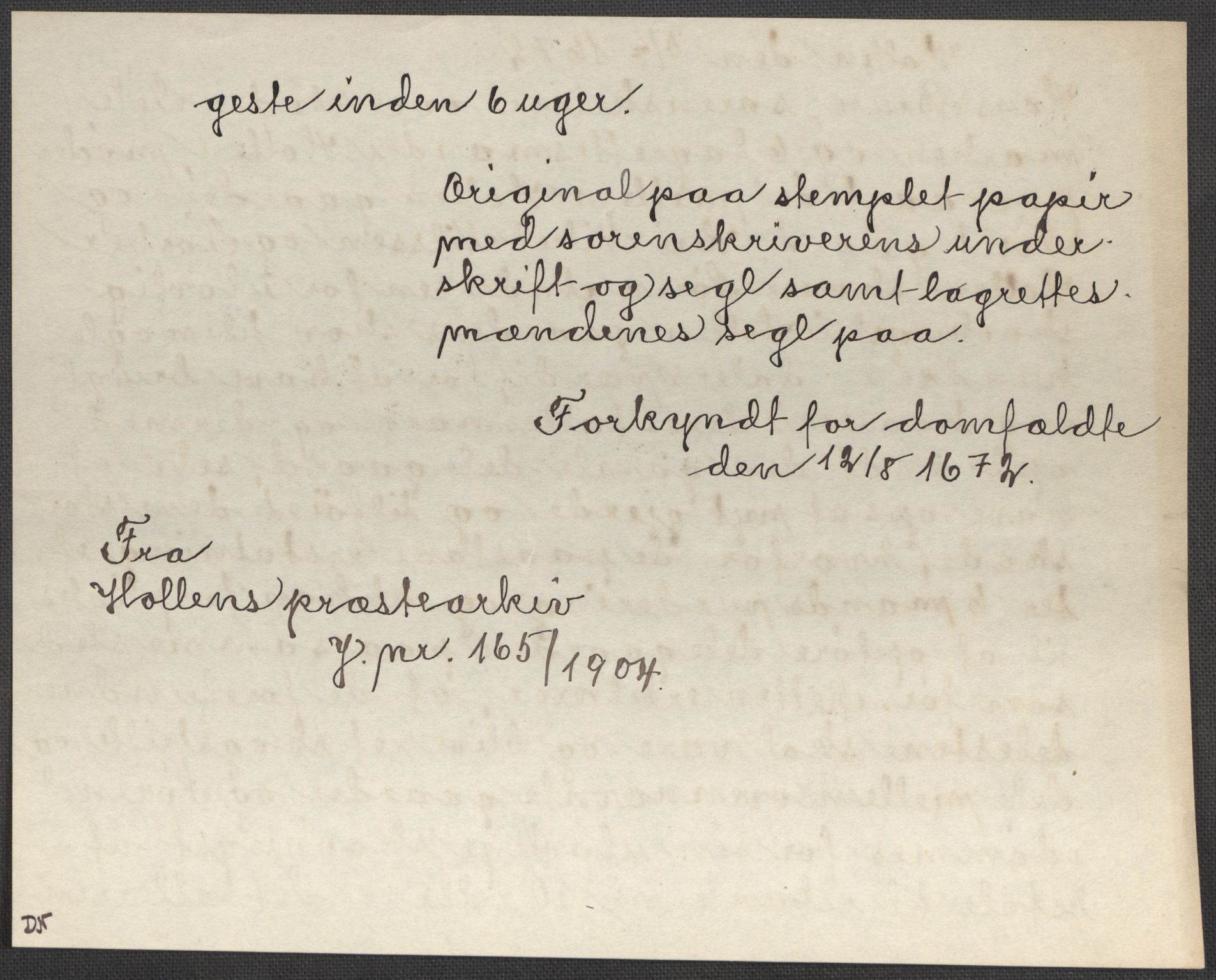 Riksarkivets diplomsamling, RA/EA-5965/F15/L0026: Prestearkiv - Telemark, 1575-1838, p. 75