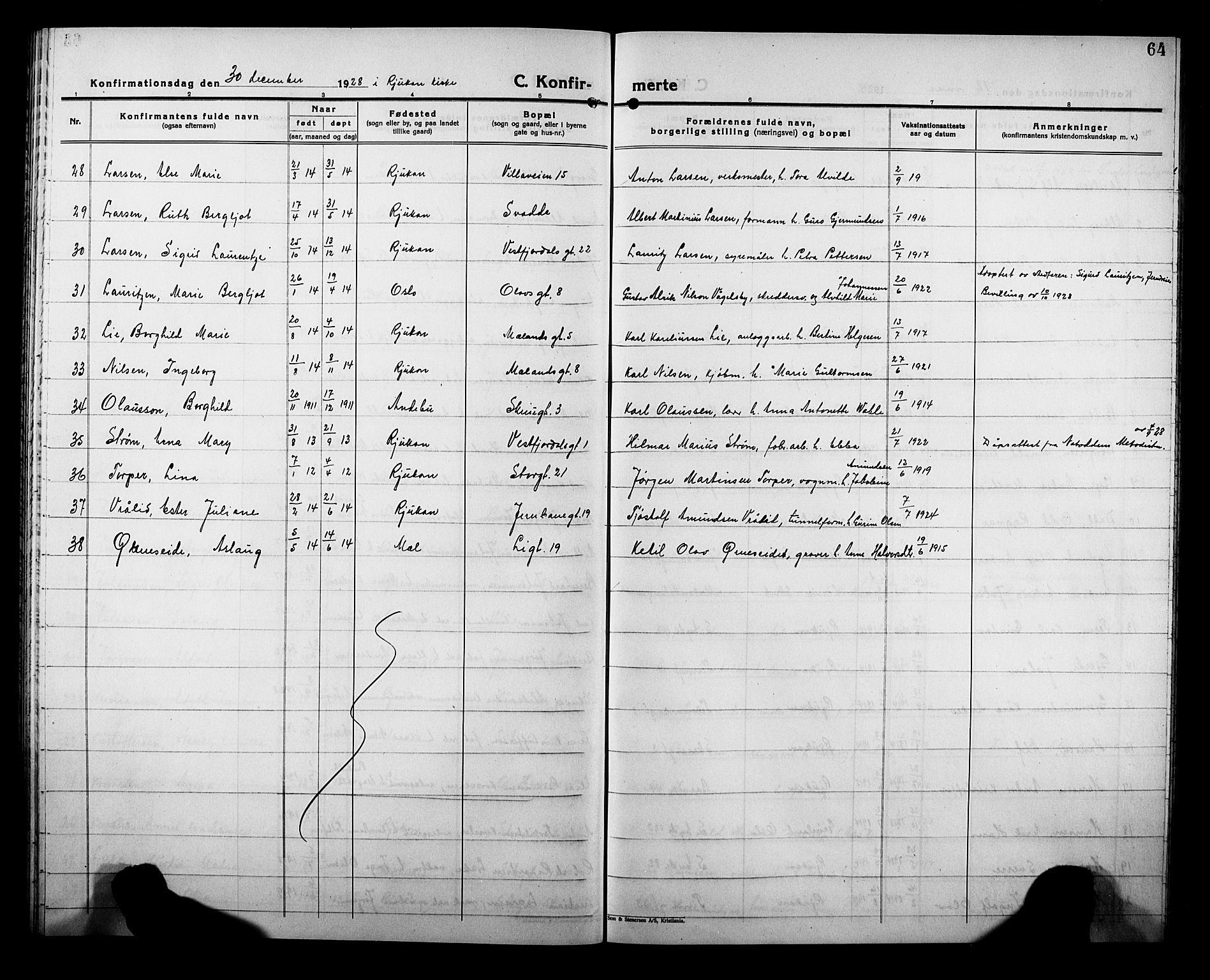 Rjukan kirkebøker, SAKO/A-294/G/Ga/L0004: Parish register (copy) no. 4, 1923-1932, p. 64