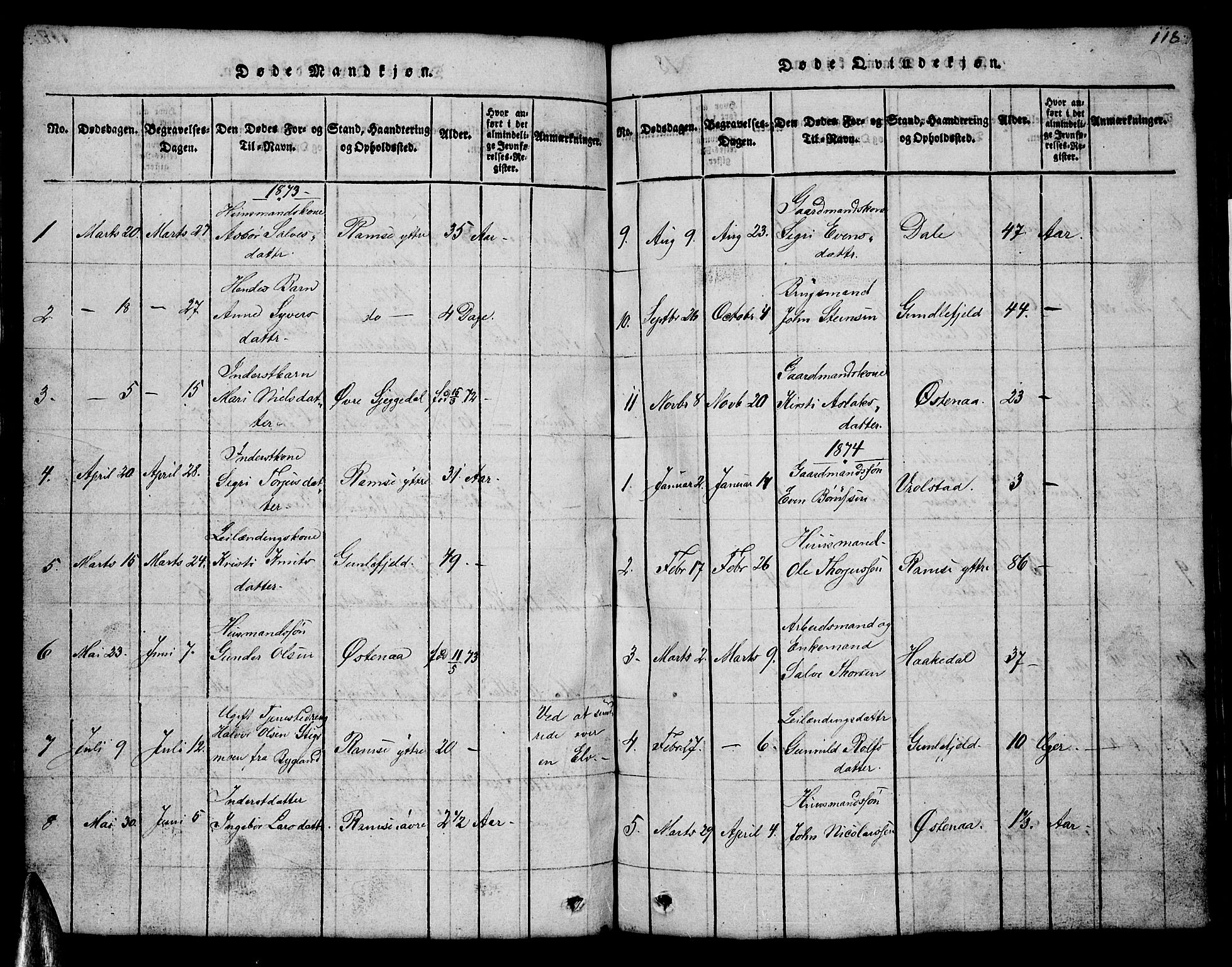 Åmli sokneprestkontor, AV/SAK-1111-0050/F/Fb/Fbb/L0001: Parish register (copy) no. B 1, 1816-1889, p. 118