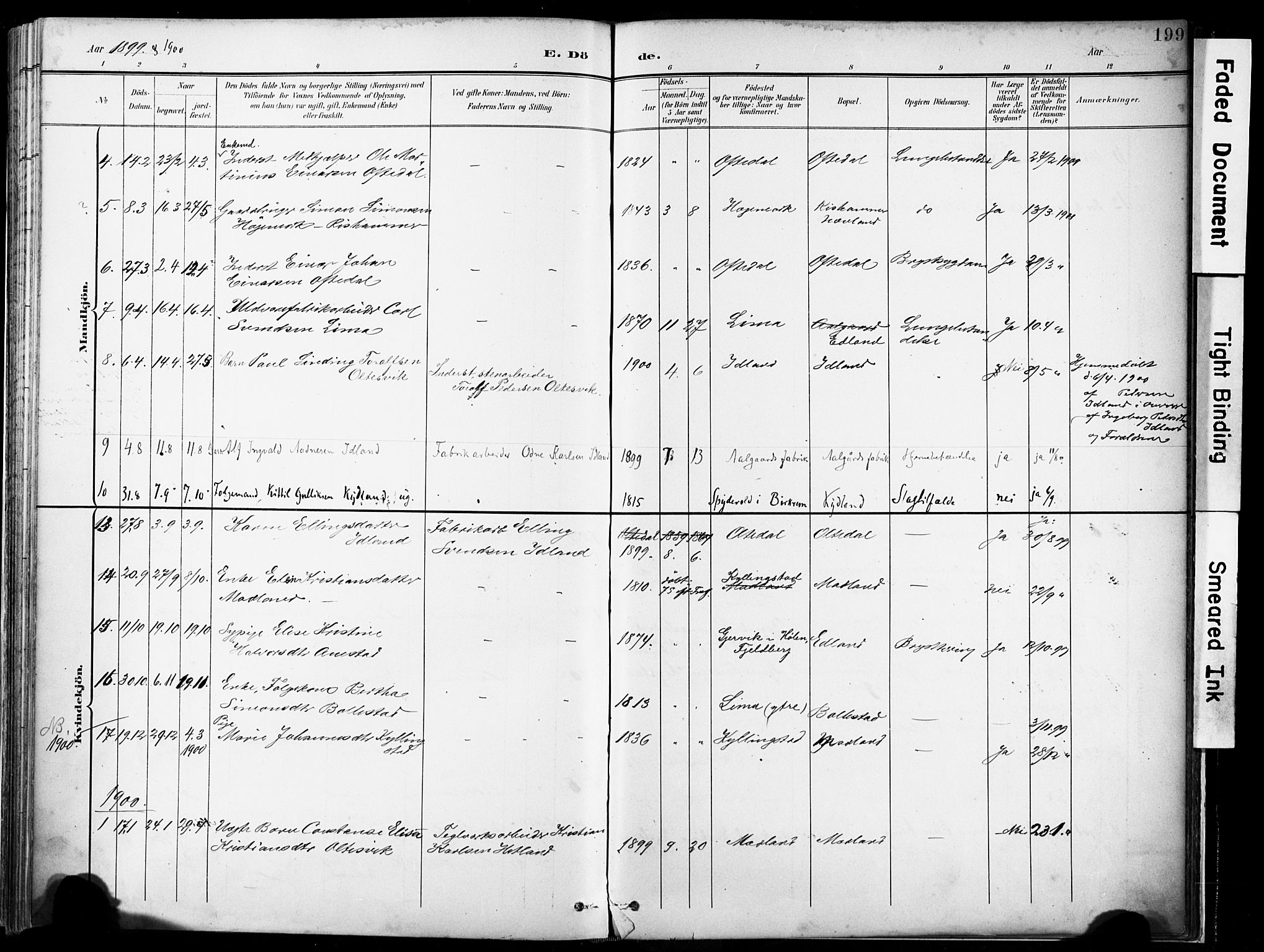 Lye sokneprestkontor, SAST/A-101794/001/30BA/L0012: Parish register (official) no. A 11, 1896-1909, p. 199