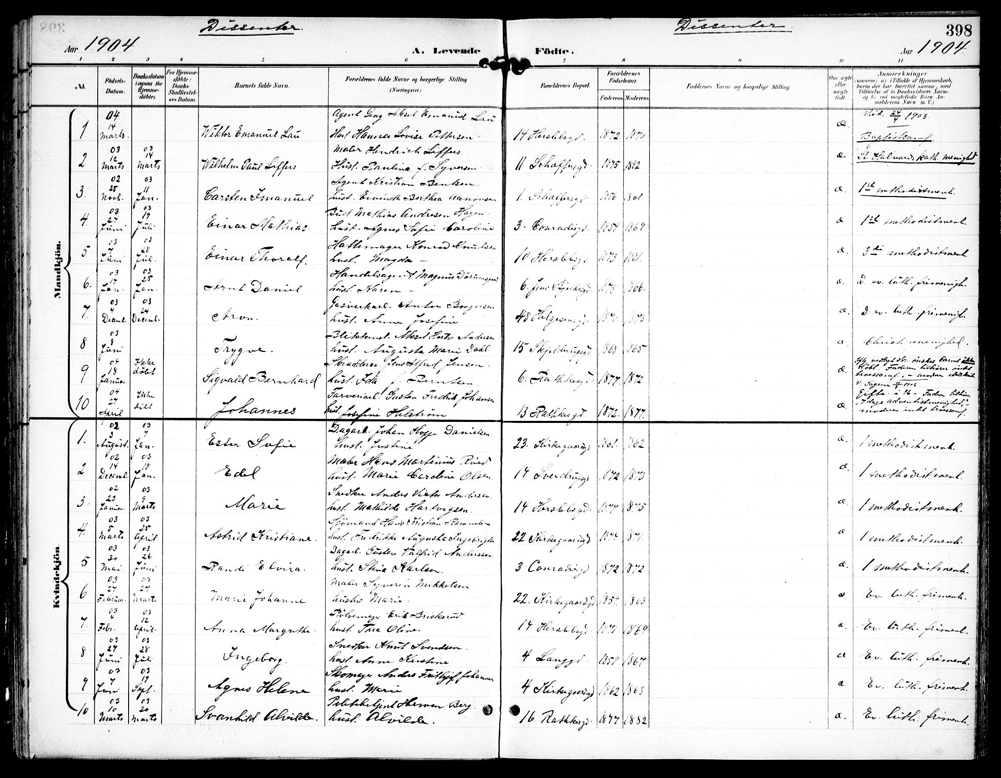 Petrus prestekontor Kirkebøker, AV/SAO-A-10872/F/Fa/L0008: Parish register (official) no. I 8, 1899-1909, p. 398