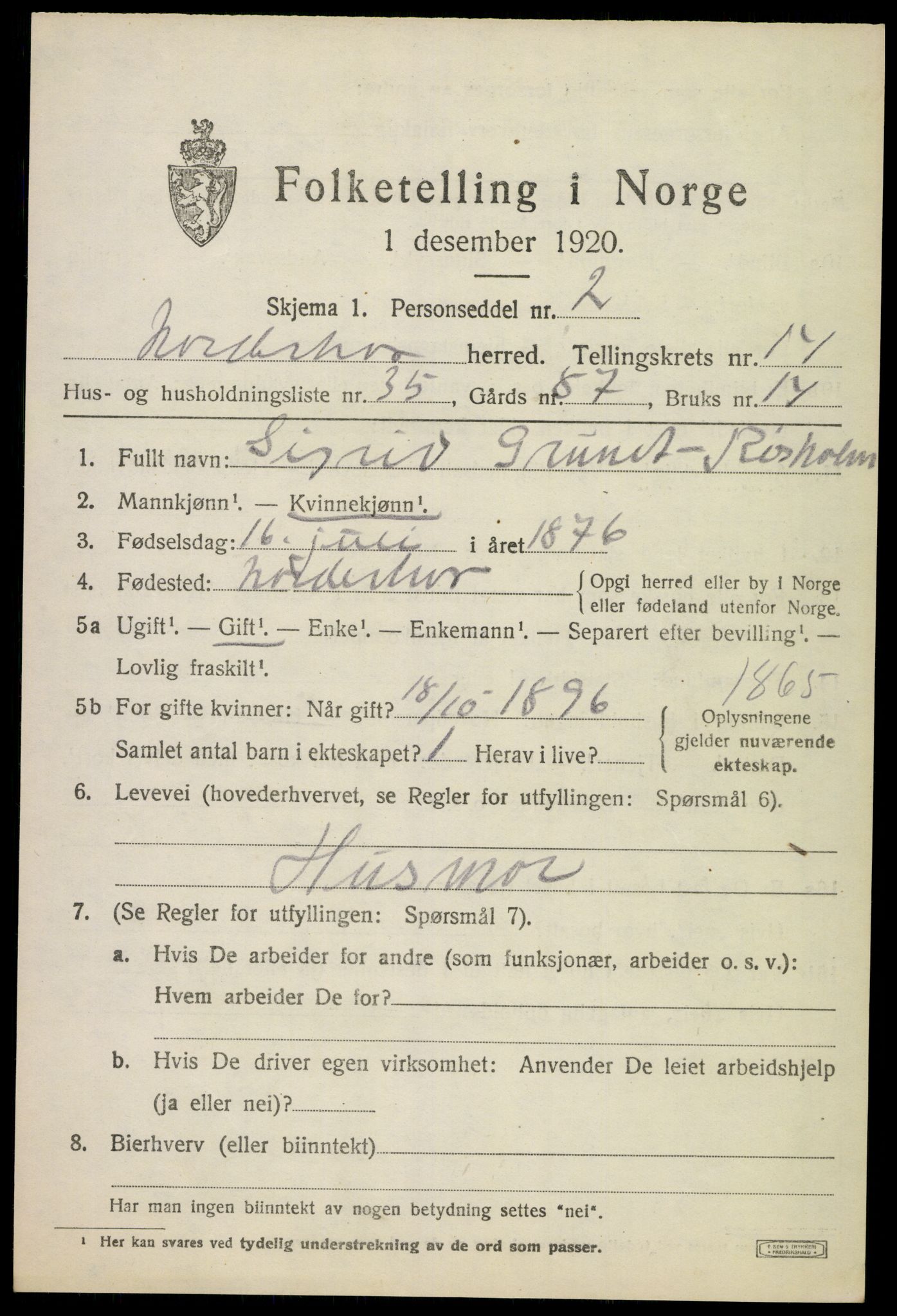 SAKO, 1920 census for Norderhov, 1920, p. 15230