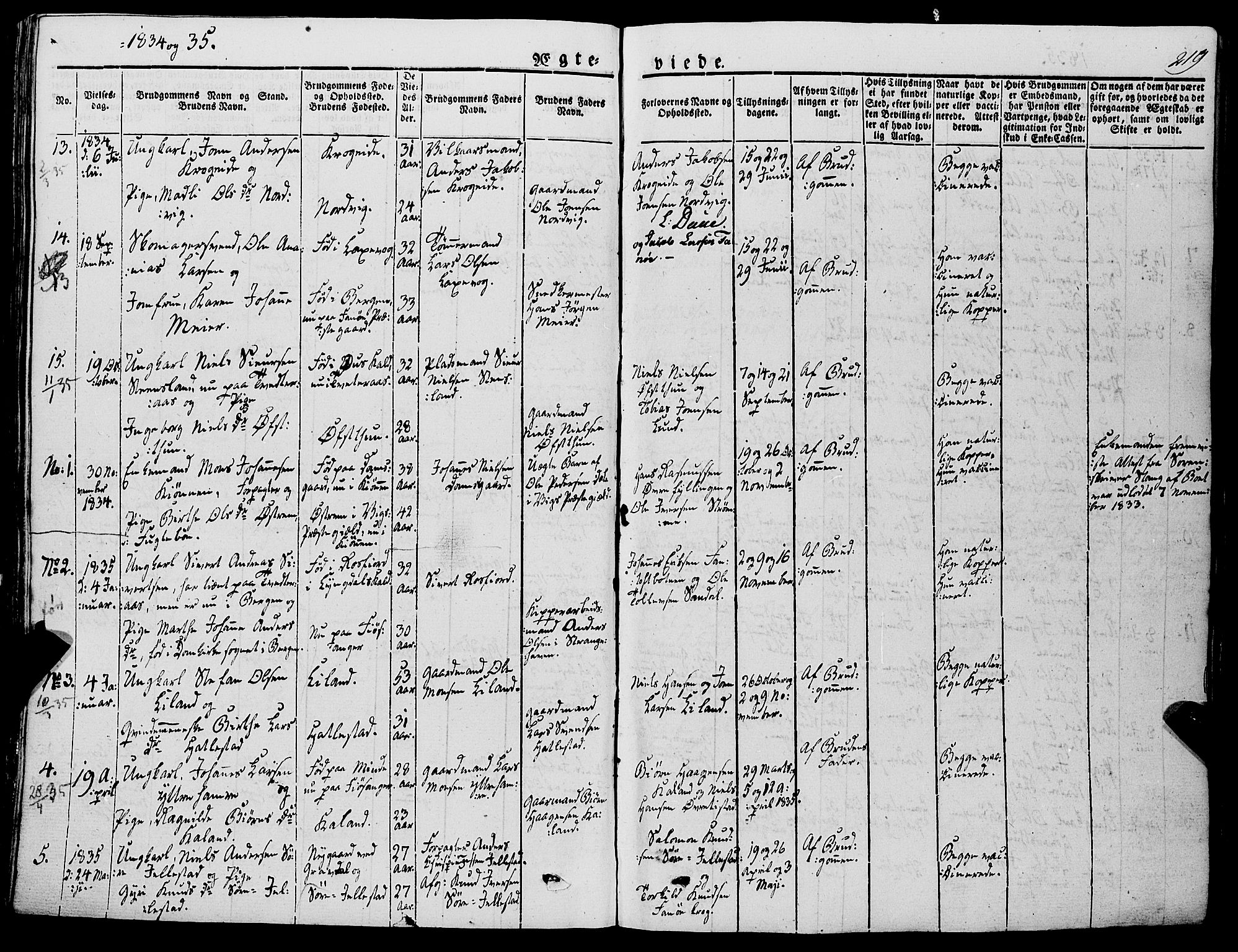 Fana Sokneprestembete, AV/SAB-A-75101/H/Haa/Haaa/L0008: Parish register (official) no. A 8, 1829-1851, p. 219