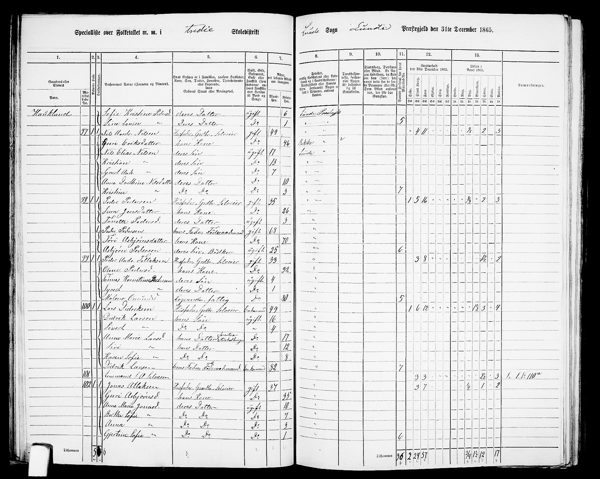 RA, 1865 census for Lund, 1865, p. 38