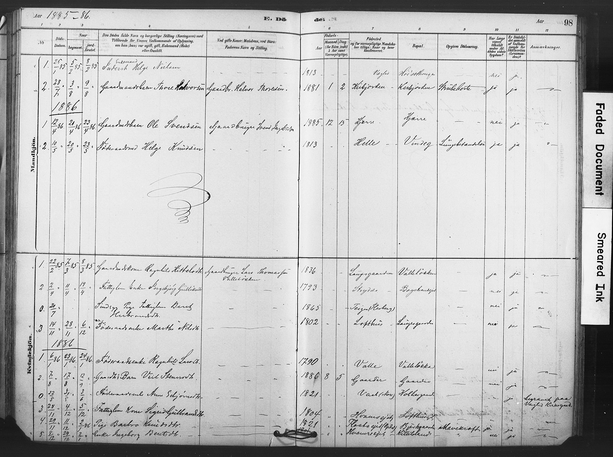 Rollag kirkebøker, SAKO/A-240/F/Fb/L0001: Parish register (official) no. II 1, 1878-1899, p. 98