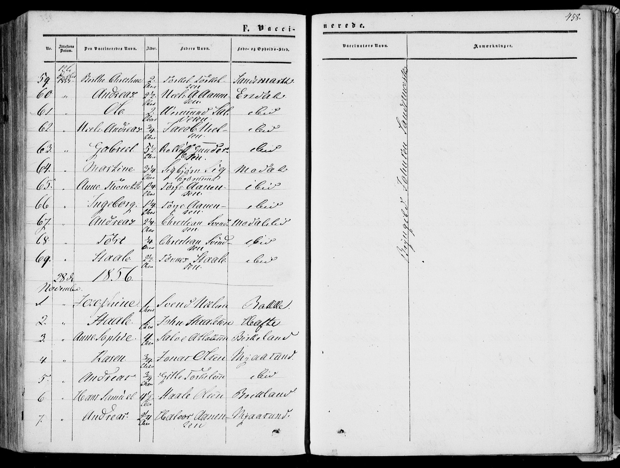 Bakke sokneprestkontor, SAK/1111-0002/F/Fa/Faa/L0006: Parish register (official) no. A 6, 1855-1877, p. 458