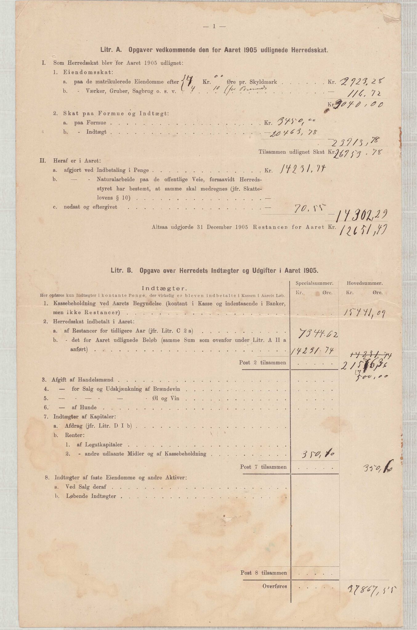 Finnaas kommune. Heradskassen, IKAH/1218a-121/R/Ra/Raa/L0001/0001: Årsrekneskap / Utdrag av kommunerekneskapet, 1904-1910, p. 8