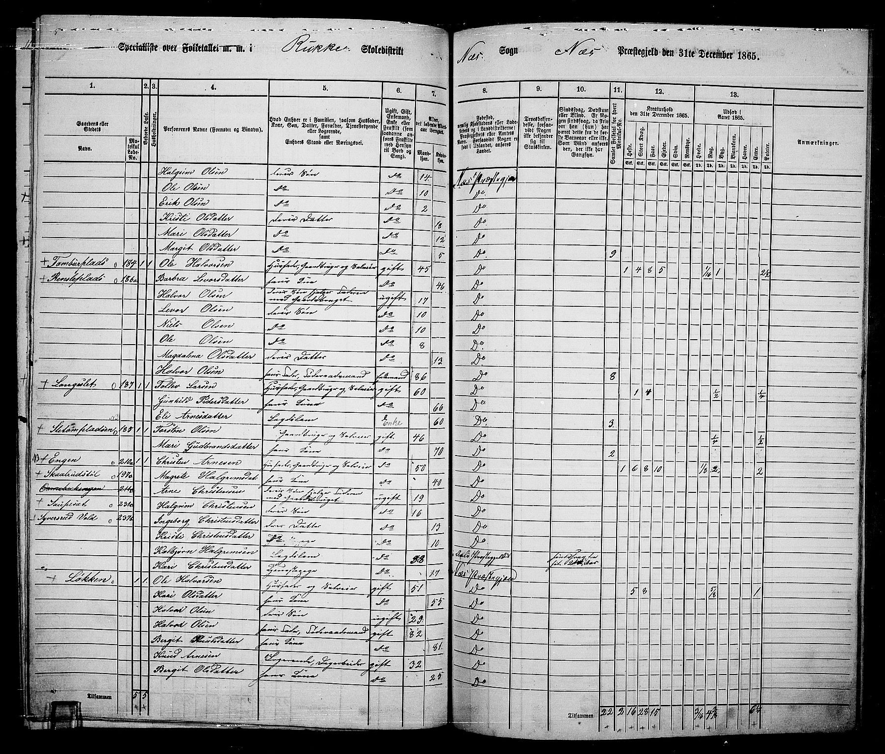 RA, 1865 census for Nes, 1865, p. 179