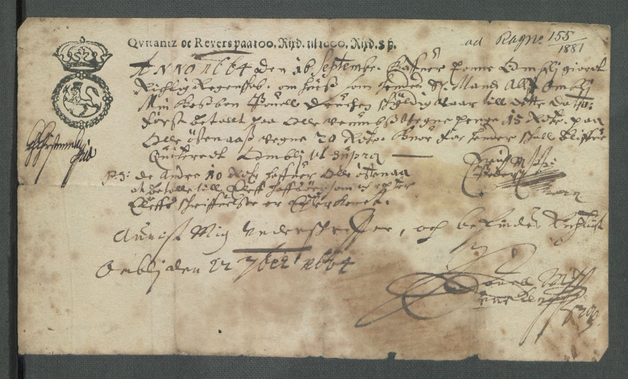 Riksarkivets diplomsamling, AV/RA-EA-5965/F02/L0170: Dokumenter, 1664-1666, p. 65