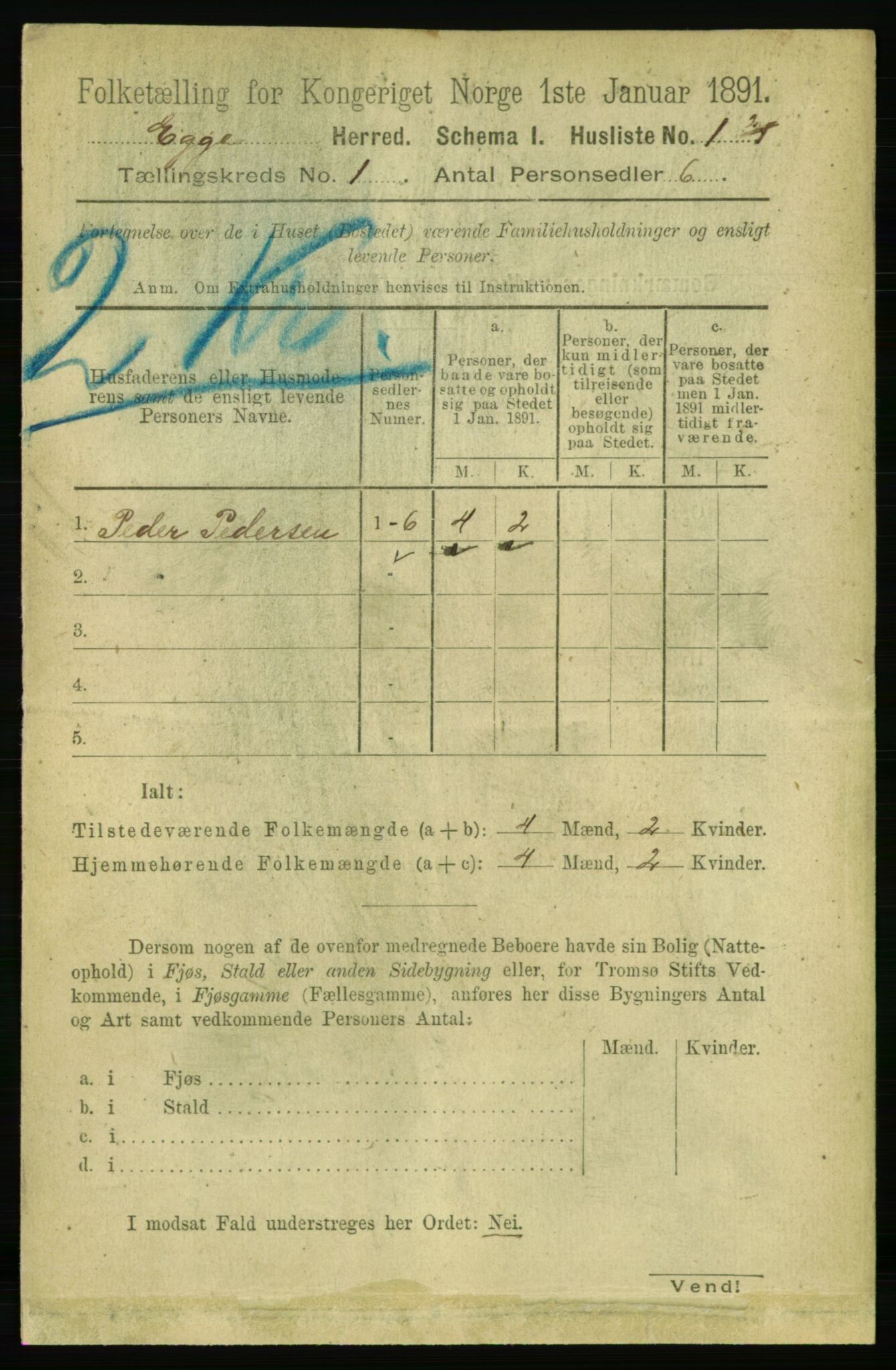 RA, 1891 census for 1733 Egge, 1891, p. 15